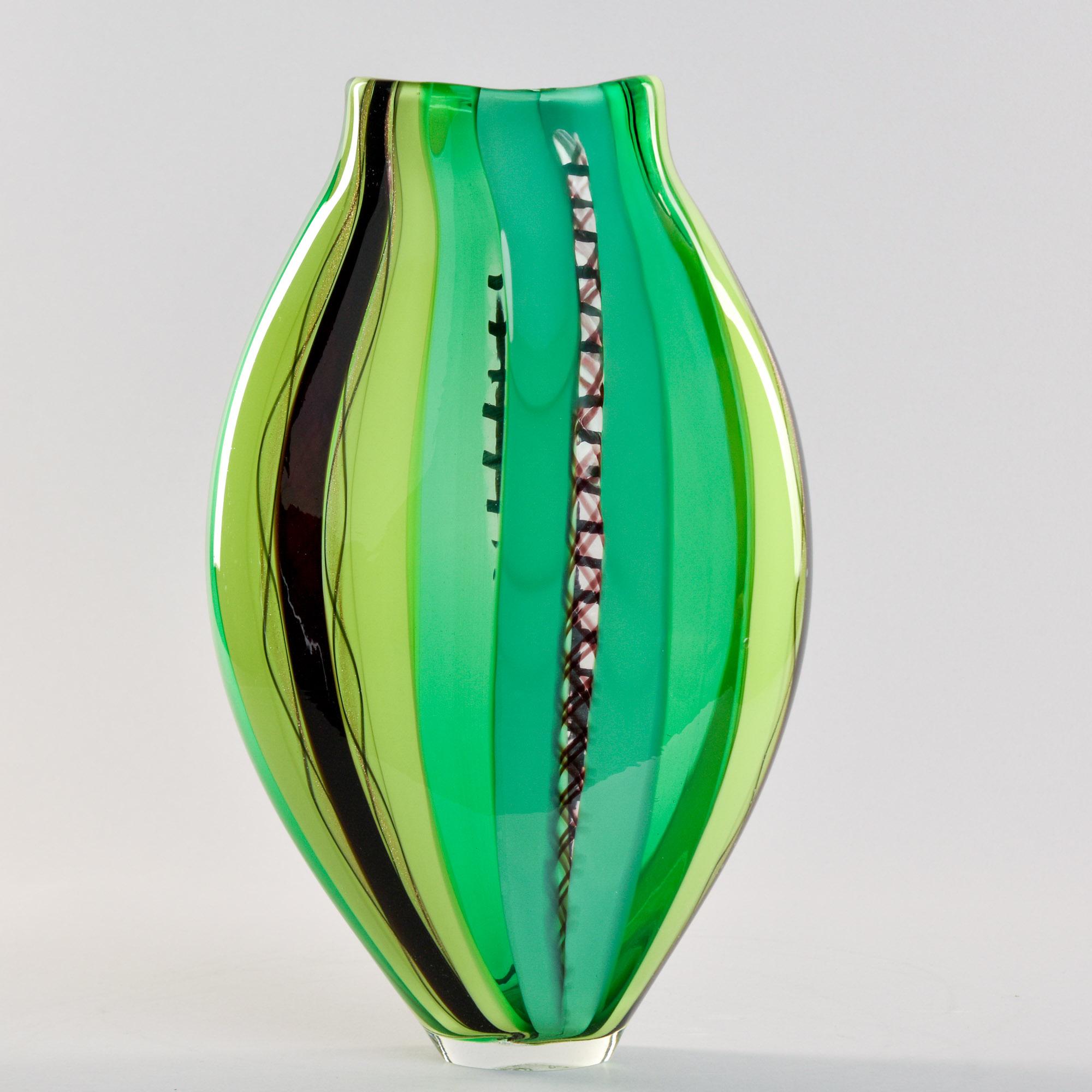 Contemporary Tall Green Signed Fabiano Zanchi Murano Glass Vase For Sale