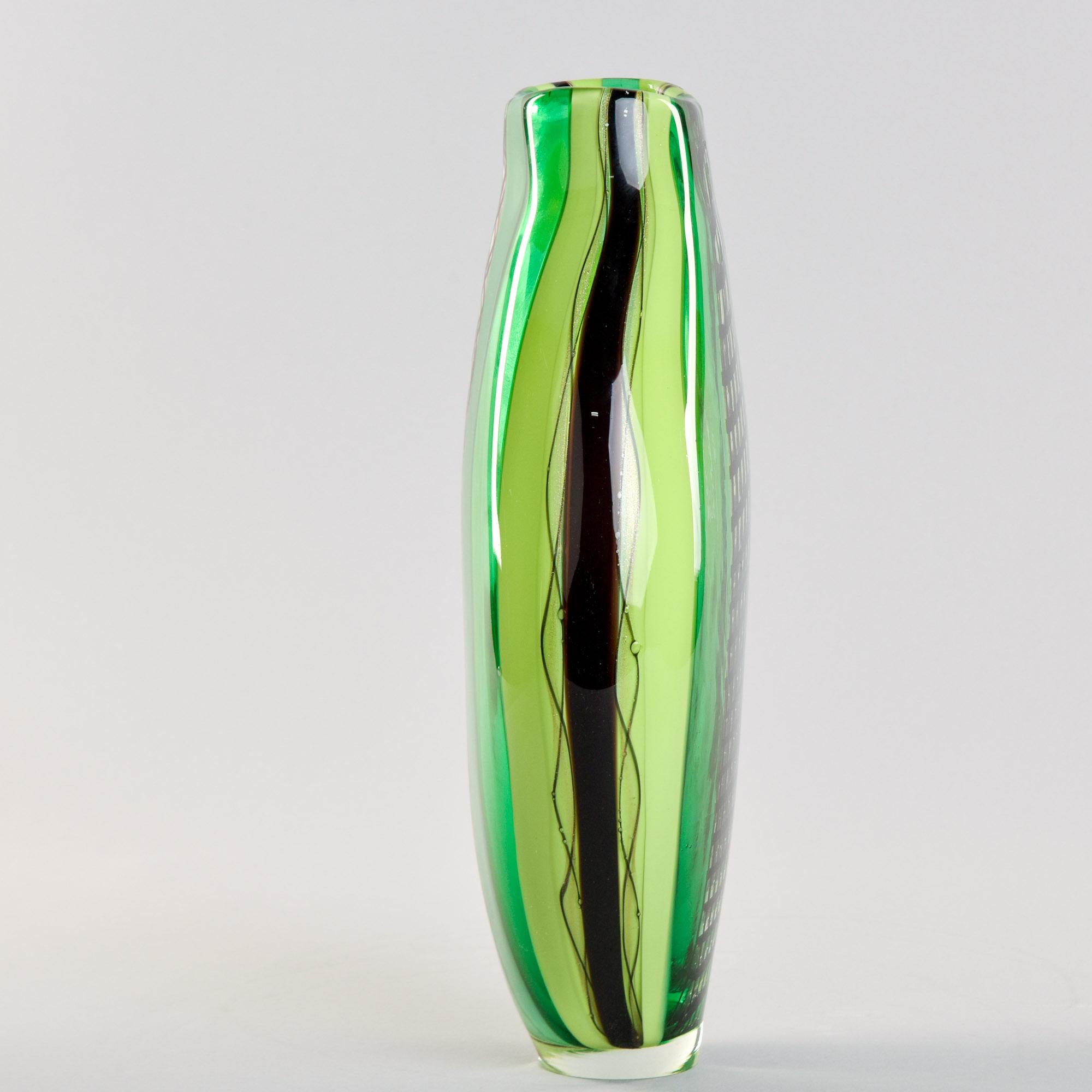 Tall Green Signed Fabiano Zanchi Murano Glass Vase For Sale 2