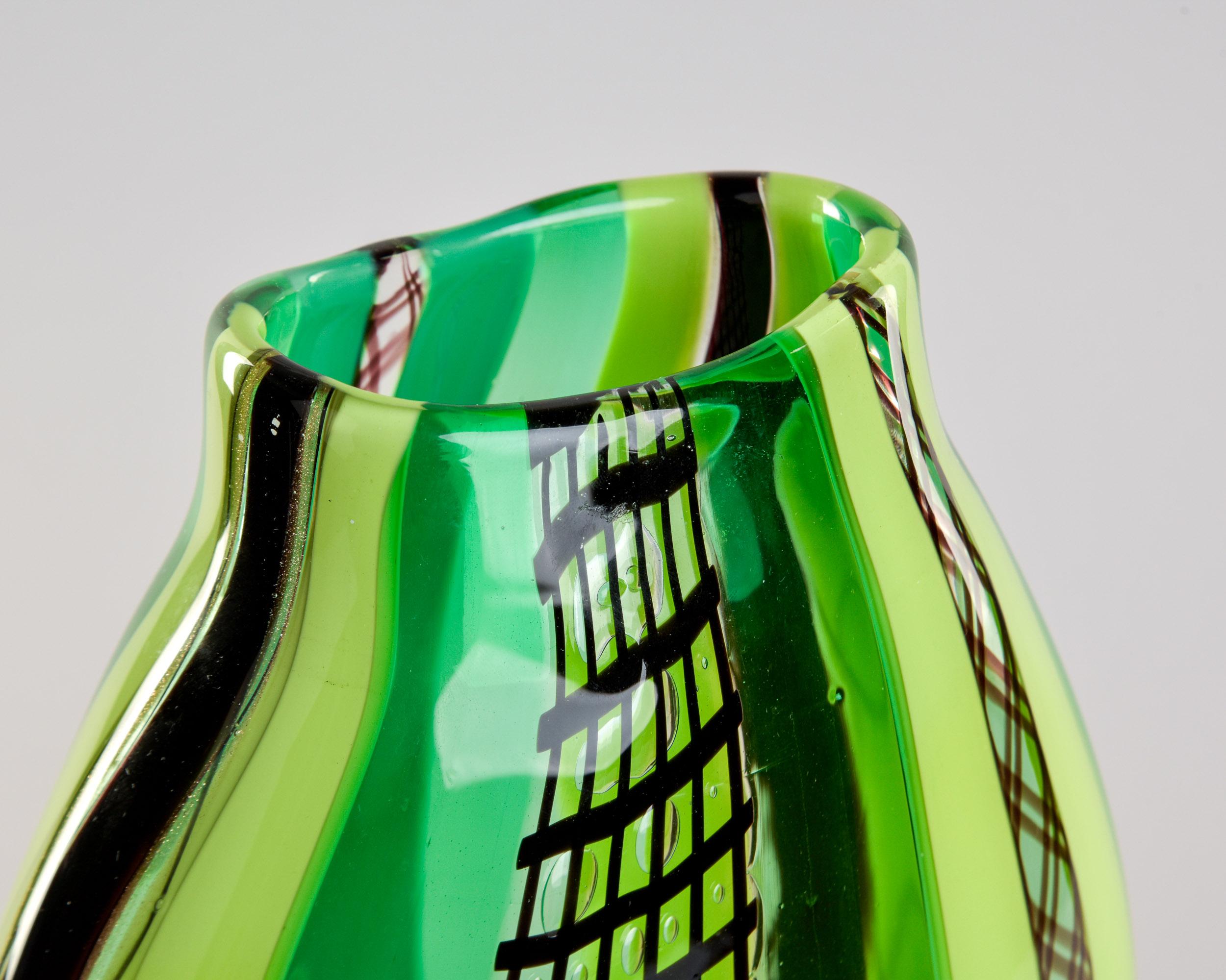 Tall Green Signed Fabiano Zanchi Murano Glass Vase For Sale 3