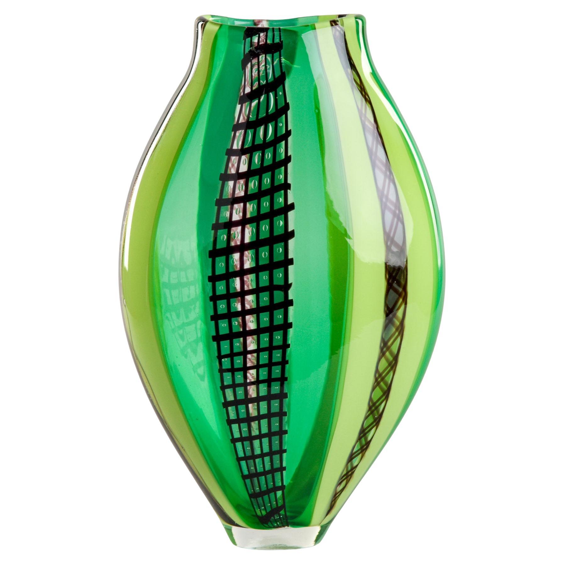 Tall Green Signed Fabiano Zanchi Murano Glass Vase