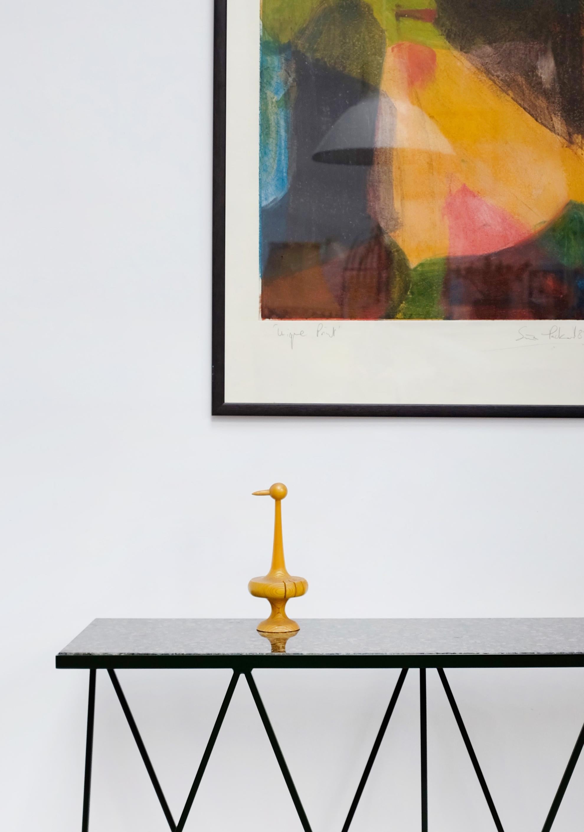 Tall Green Steel Console Table with Granite Table Top / Customizable For Sale 9