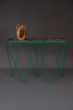 Tall Green Steel Console Table with Granite Table Top / Customizable