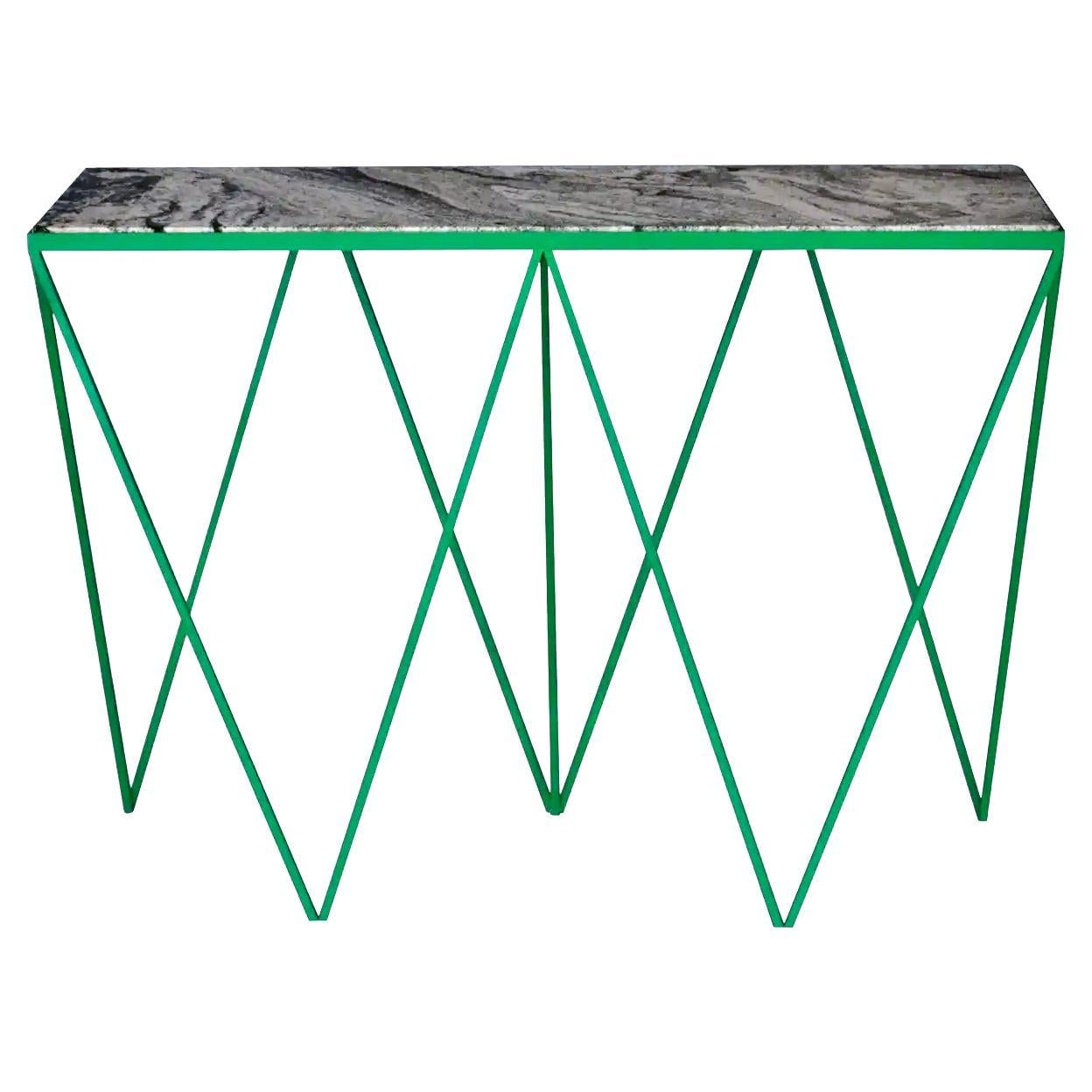 Großer Konsolentisch aus grünem Stahl mit Granit-Tischplatte, anpassbar