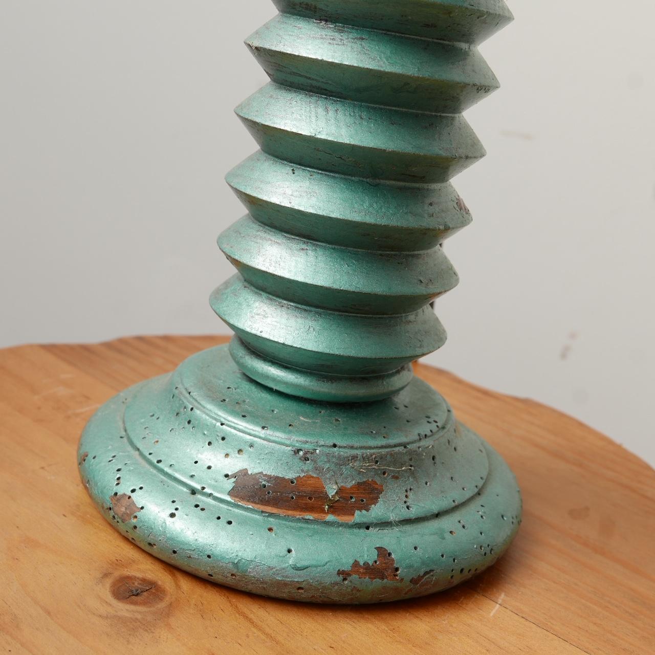 Tall Green Turned Wooden Mid-Century French Table Lamp 2