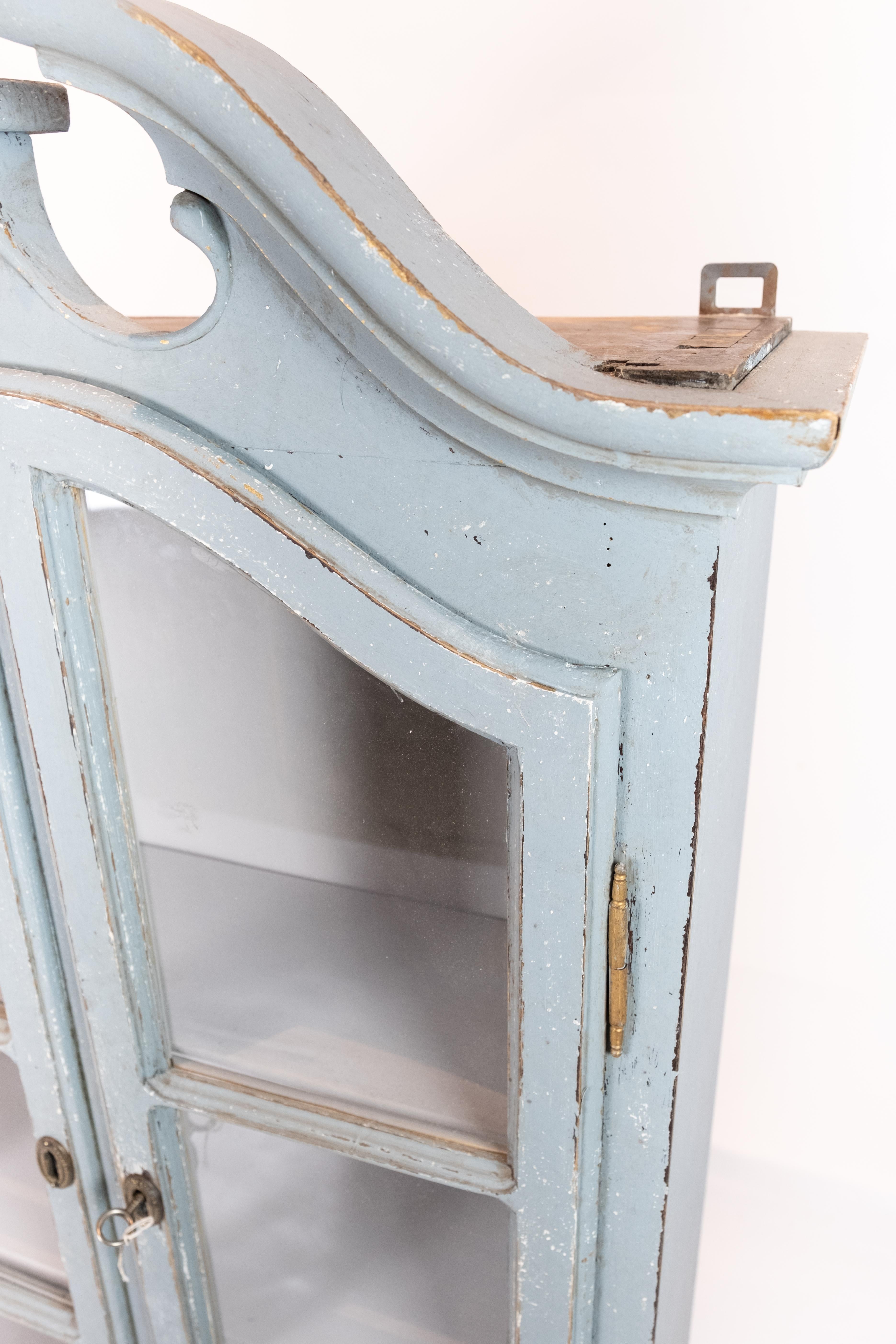 Early 19th Century Tall Grey Painted Hanging Glass Cabinet in Gustavian Style from circa 1820 For Sale