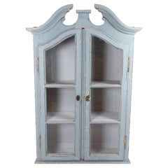 Used Tall Grey Painted Hanging Glass Cabinet in Gustavian Style from circa 1820