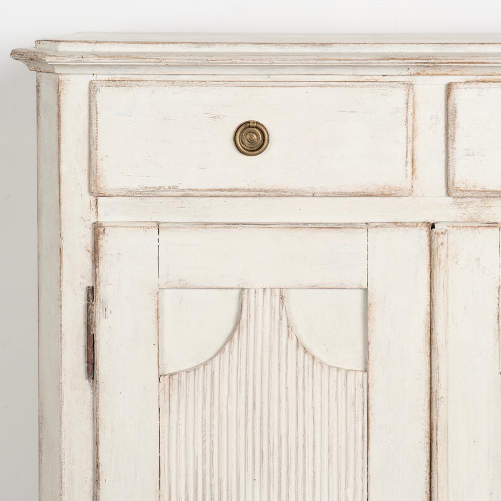 Wood Tall Gustavian Antique White Painted Sideboard Cabinet with Two Drawers, Sweden 