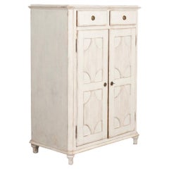Tall Gustavian Antique White Painted Sideboard Cabinet with Two Drawers, Sweden 