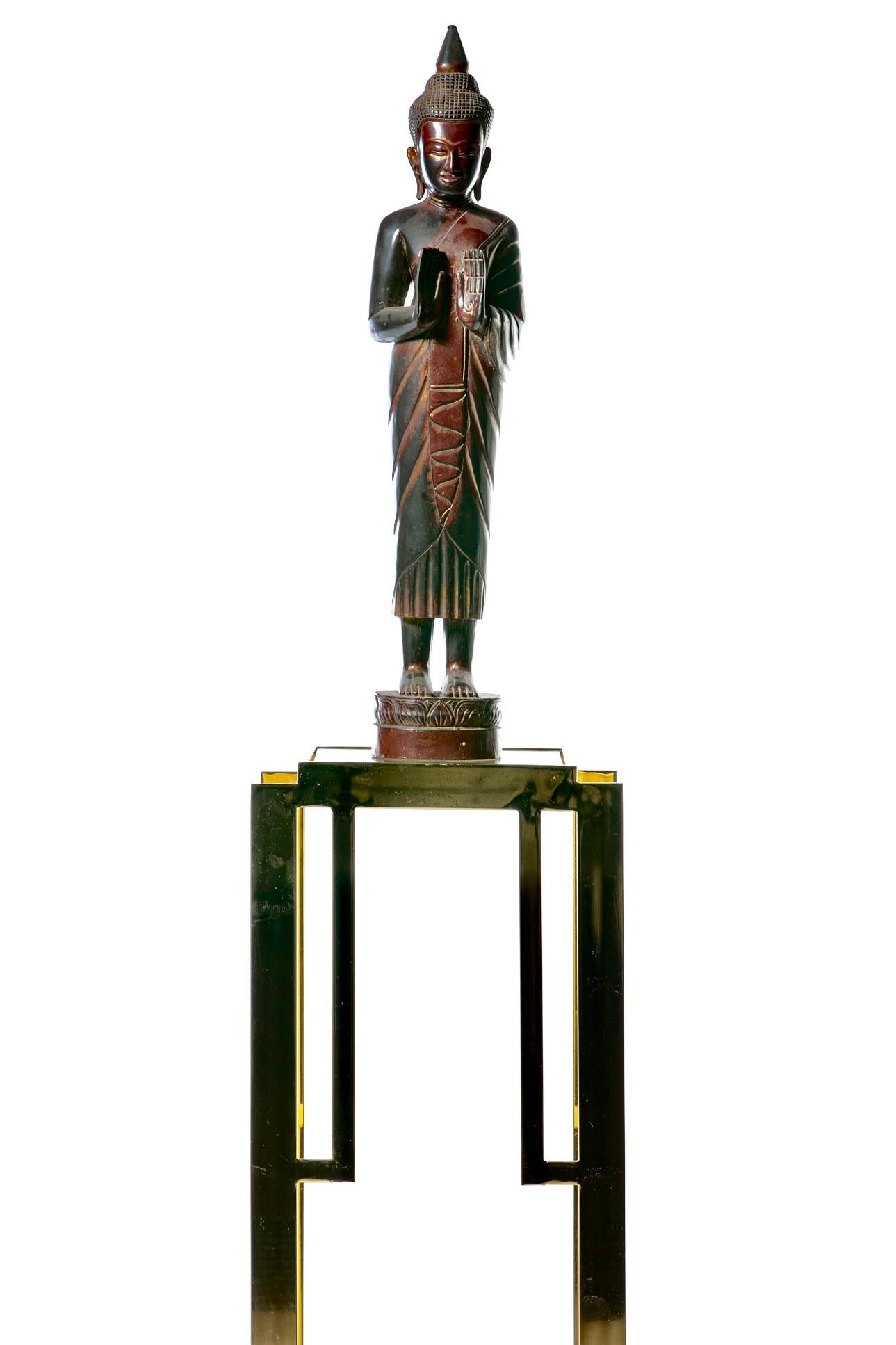 The Pedestal im Stil von Guy Lefevre, Messing, Mid Century, mit brauner Rauchglasplatte im Angebot 6