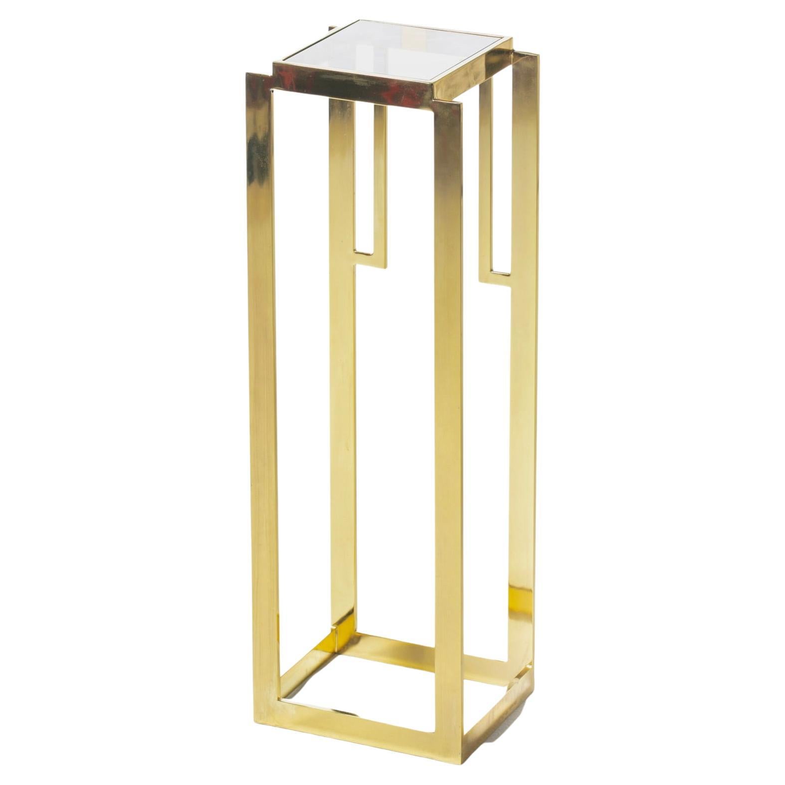 The Pedestal im Stil von Guy Lefevre, Messing, Mid Century, mit brauner Rauchglasplatte im Angebot