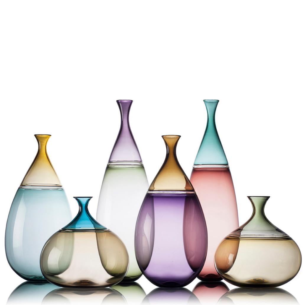 Modern Tall Hand Blown Art Glass Vase in Sage and Violet by Vetro Vero