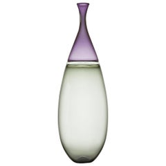 Tall Hand Blown Art Glass Vase in Sage and Violet by Vetro Vero Tall Hand Blown Art Glass Vase in Sage and Violet by Vetro Vero