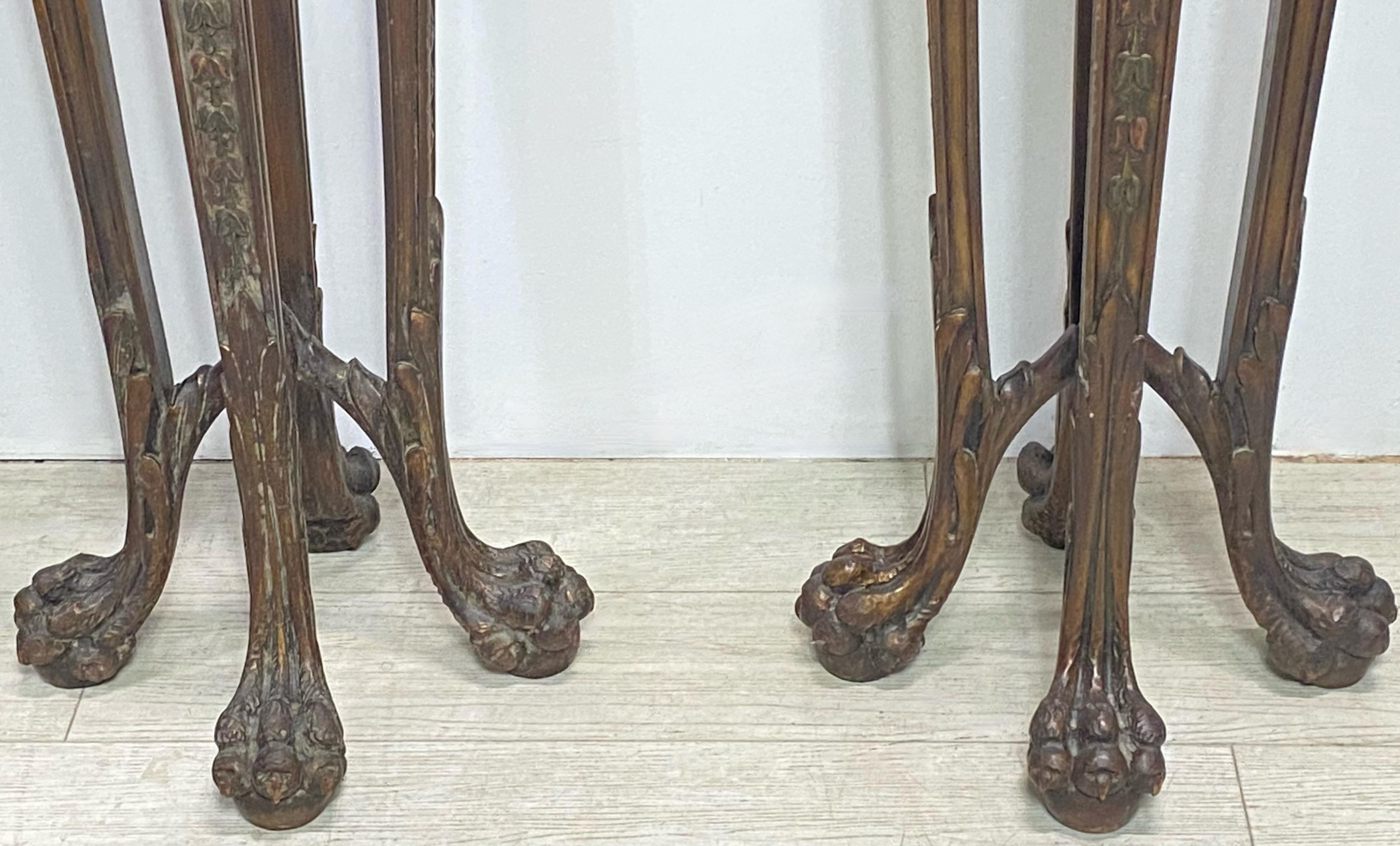 European Tall Hand Carved and Painted Walnut Fern Plant Stands, Early 20th Century For Sale