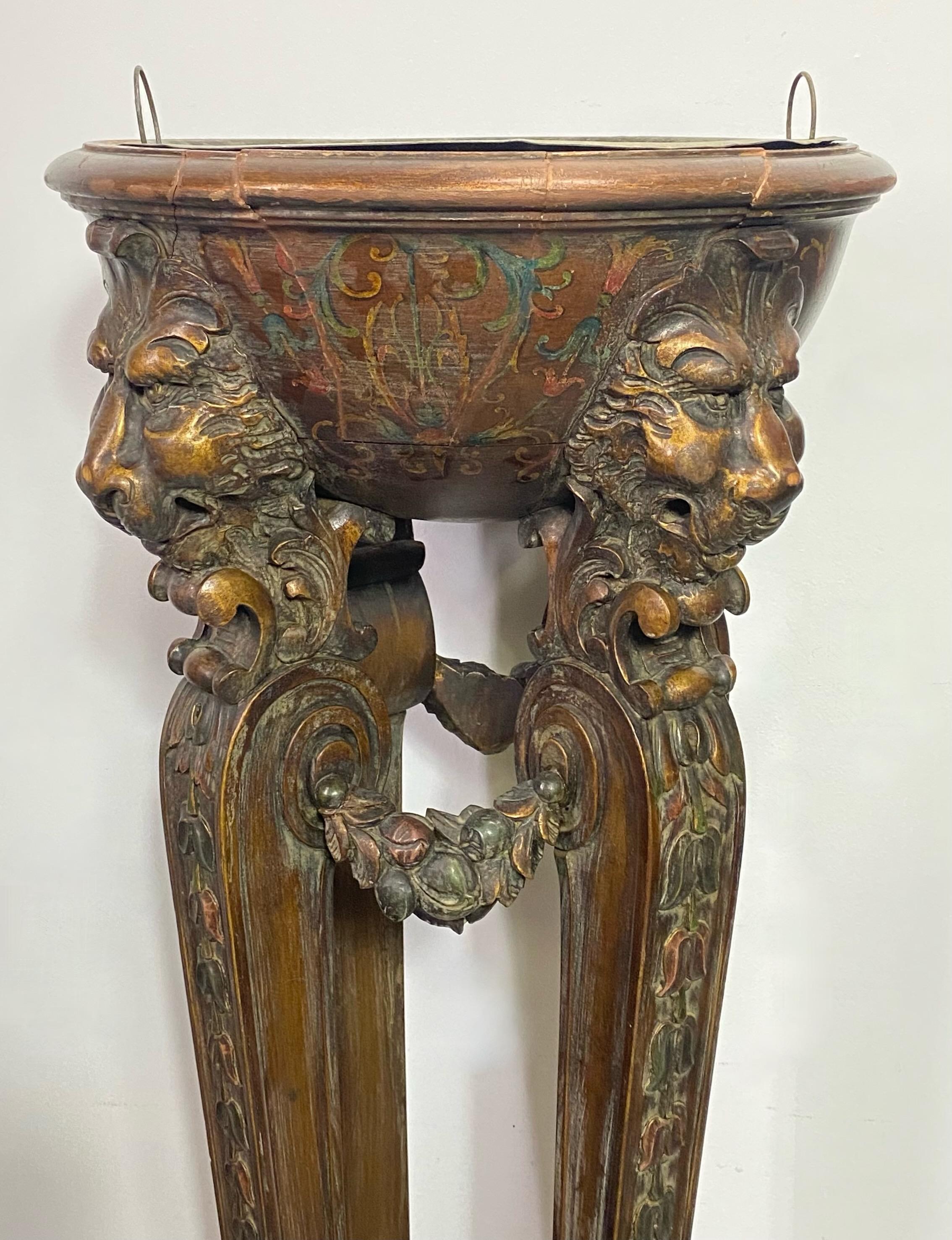 Tall Hand Carved and Painted Walnut Fern Plant Stands, Early 20th Century For Sale 2