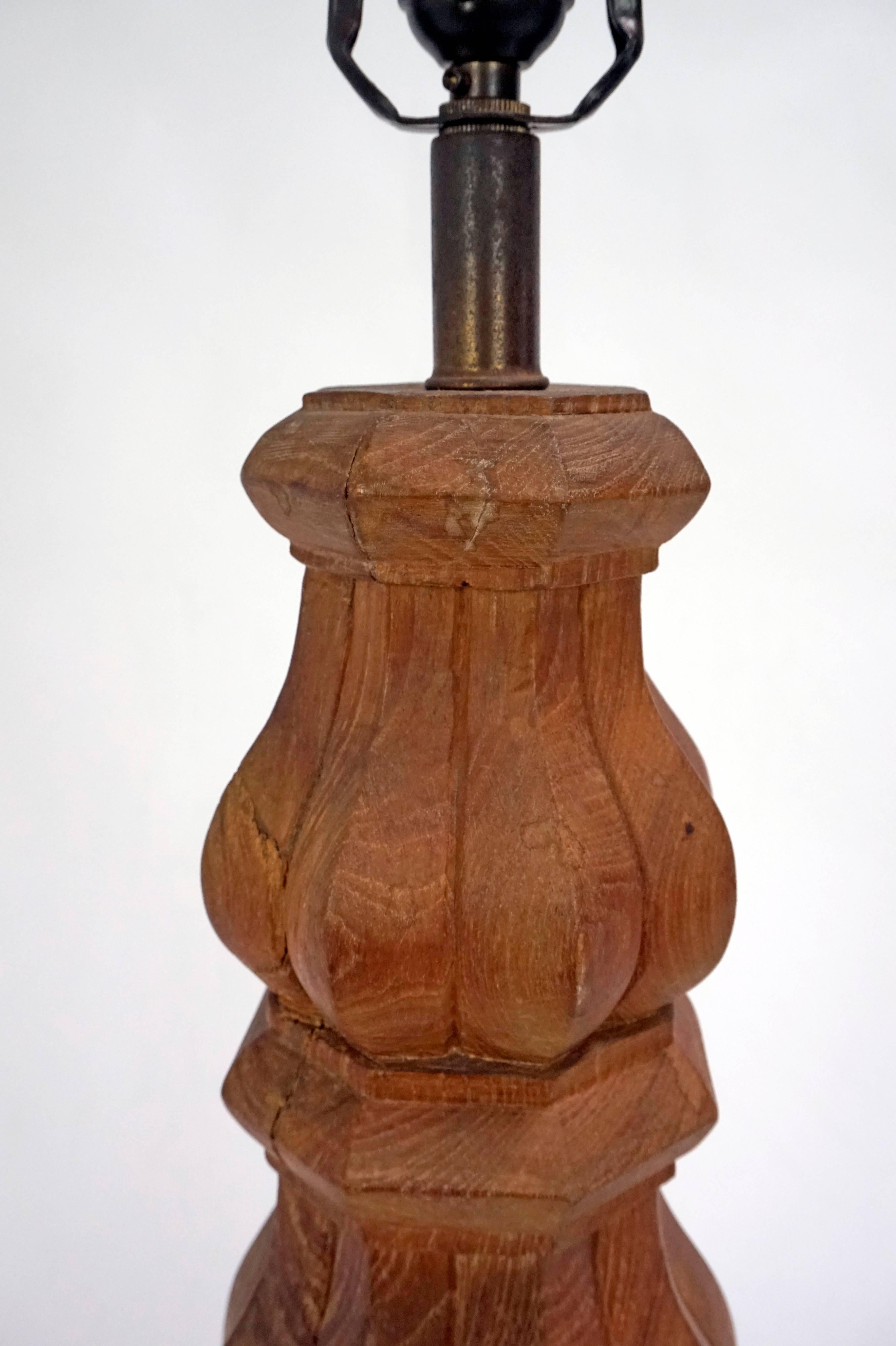 Bohemian Tall Hand Carved Balustrade Redwood Lamp
