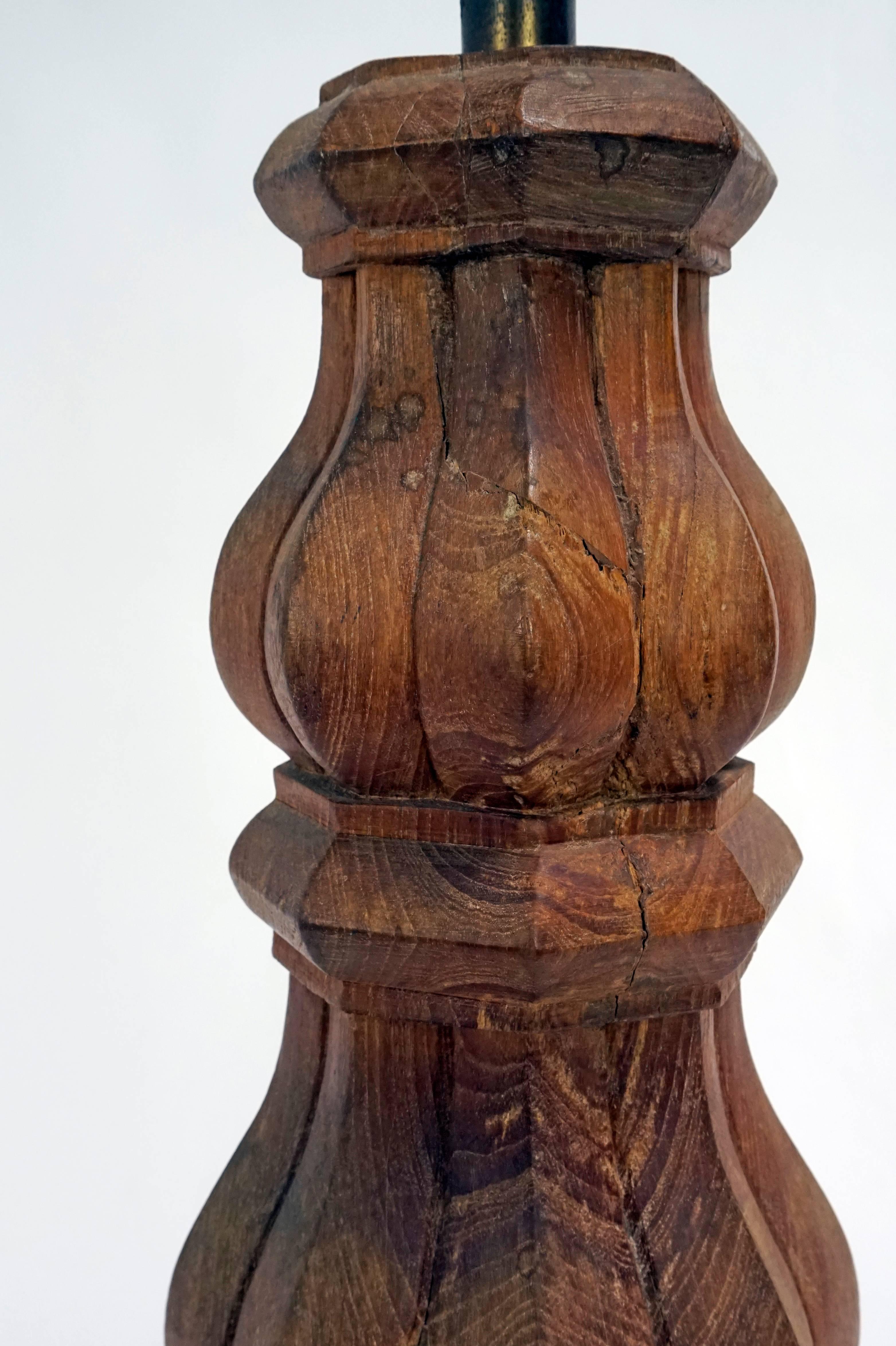 American Tall Hand Carved Balustrade Redwood Lamp
