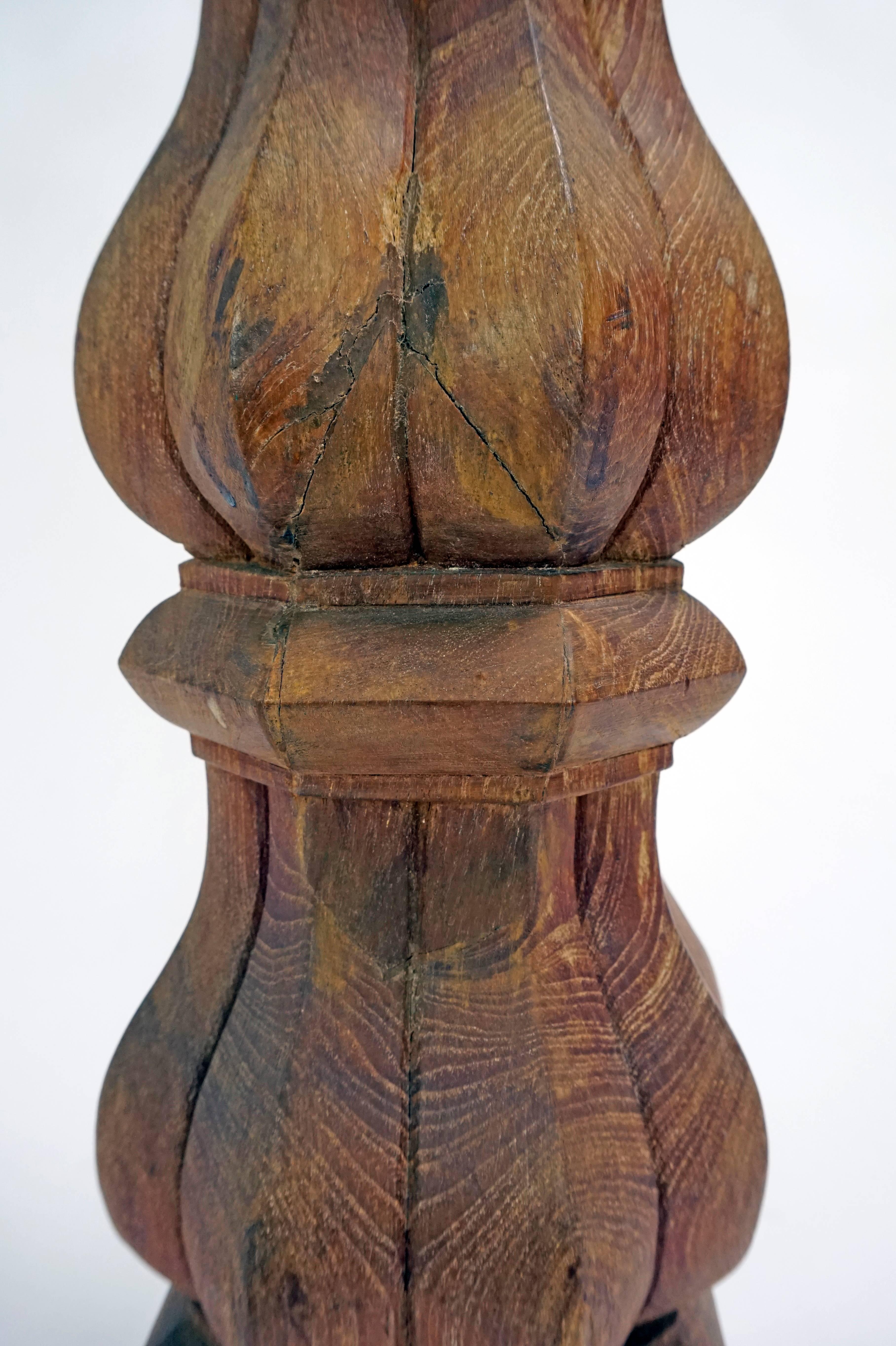 Hand-Carved Tall Hand Carved Balustrade Redwood Lamp