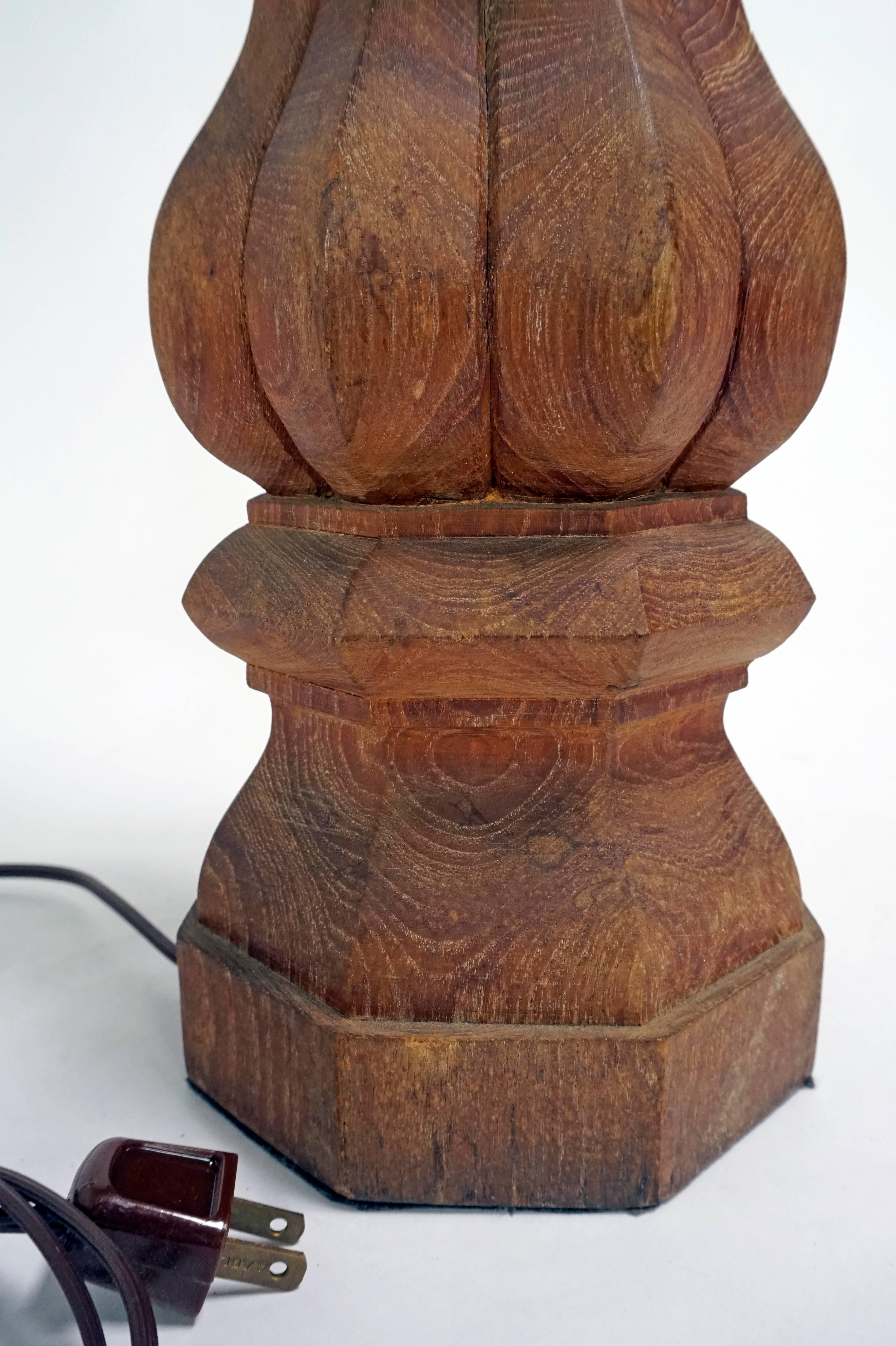Tall Hand Carved Balustrade Redwood Lamp In Good Condition In San Francisco, CA