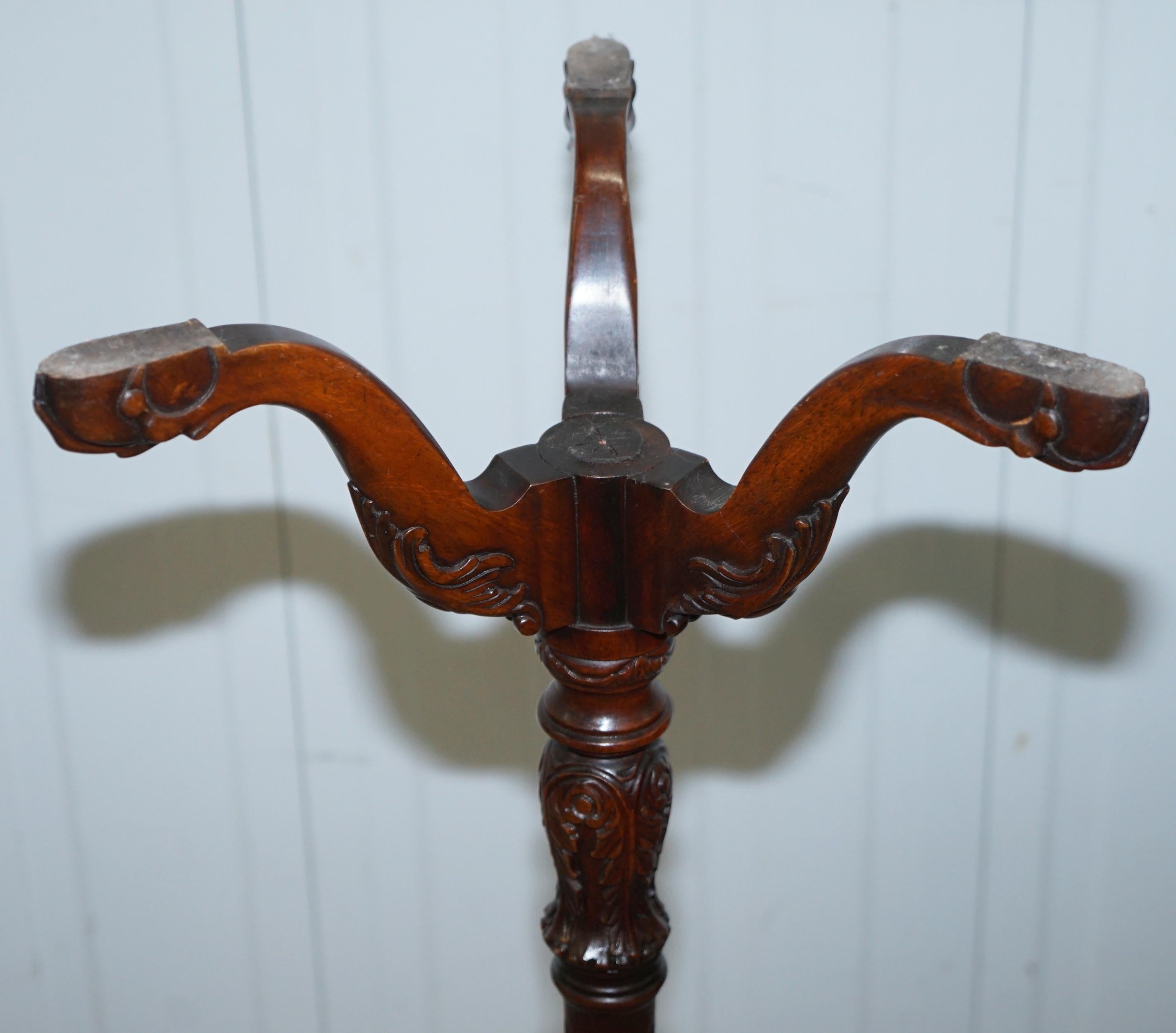 Tall Hand Carved Hardwood Jardiniere Stand, Claw & Ball Feet Scalloped Edge Top For Sale 4