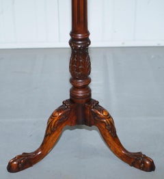 Tall Hand Carved Hardwood Jardiniere Stand, Claw & Ball Feet Scalloped Edge Top