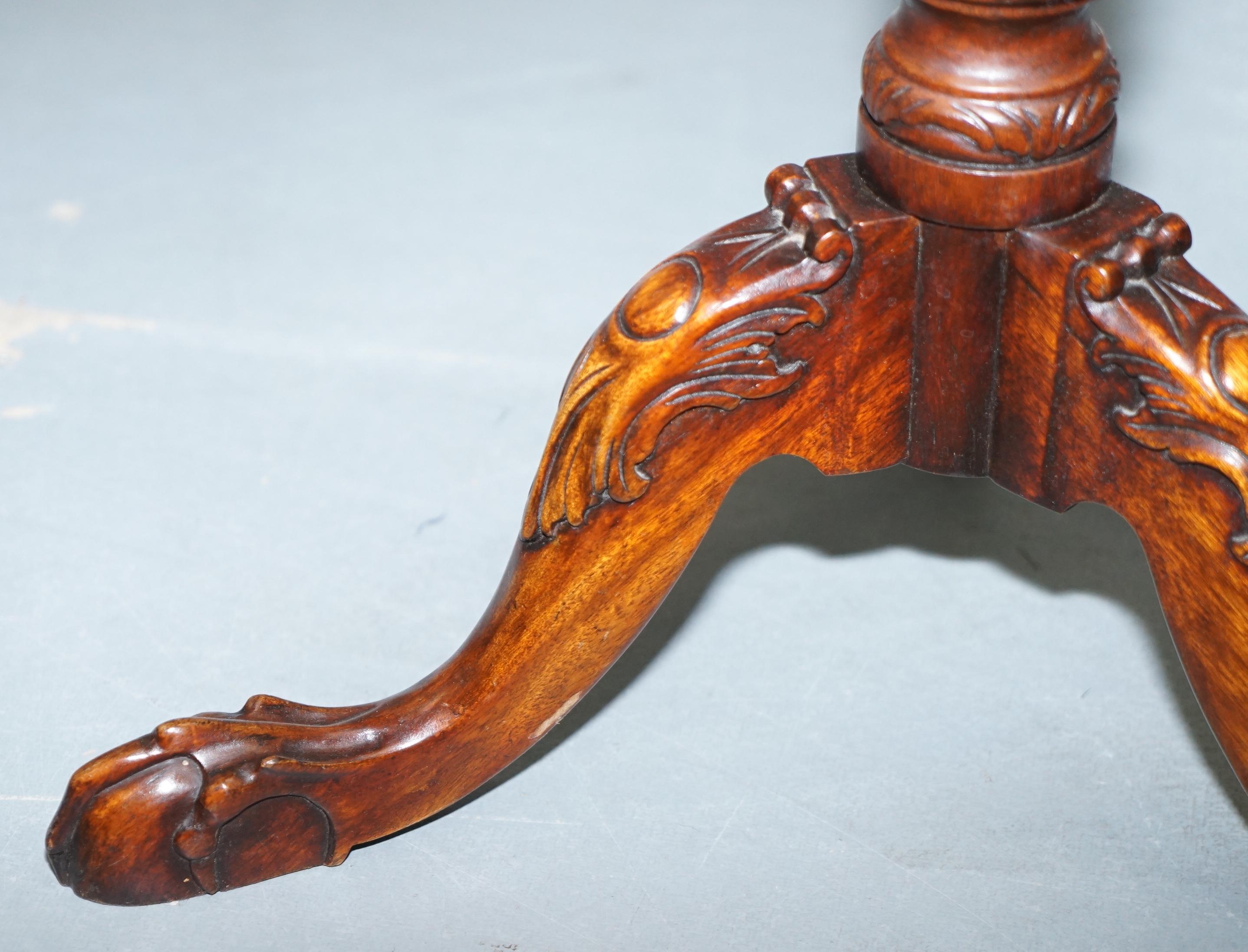 Victorian Tall Hand Carved Hardwood Jardiniere Stand, Claw & Ball Feet Scalloped Edge Top For Sale