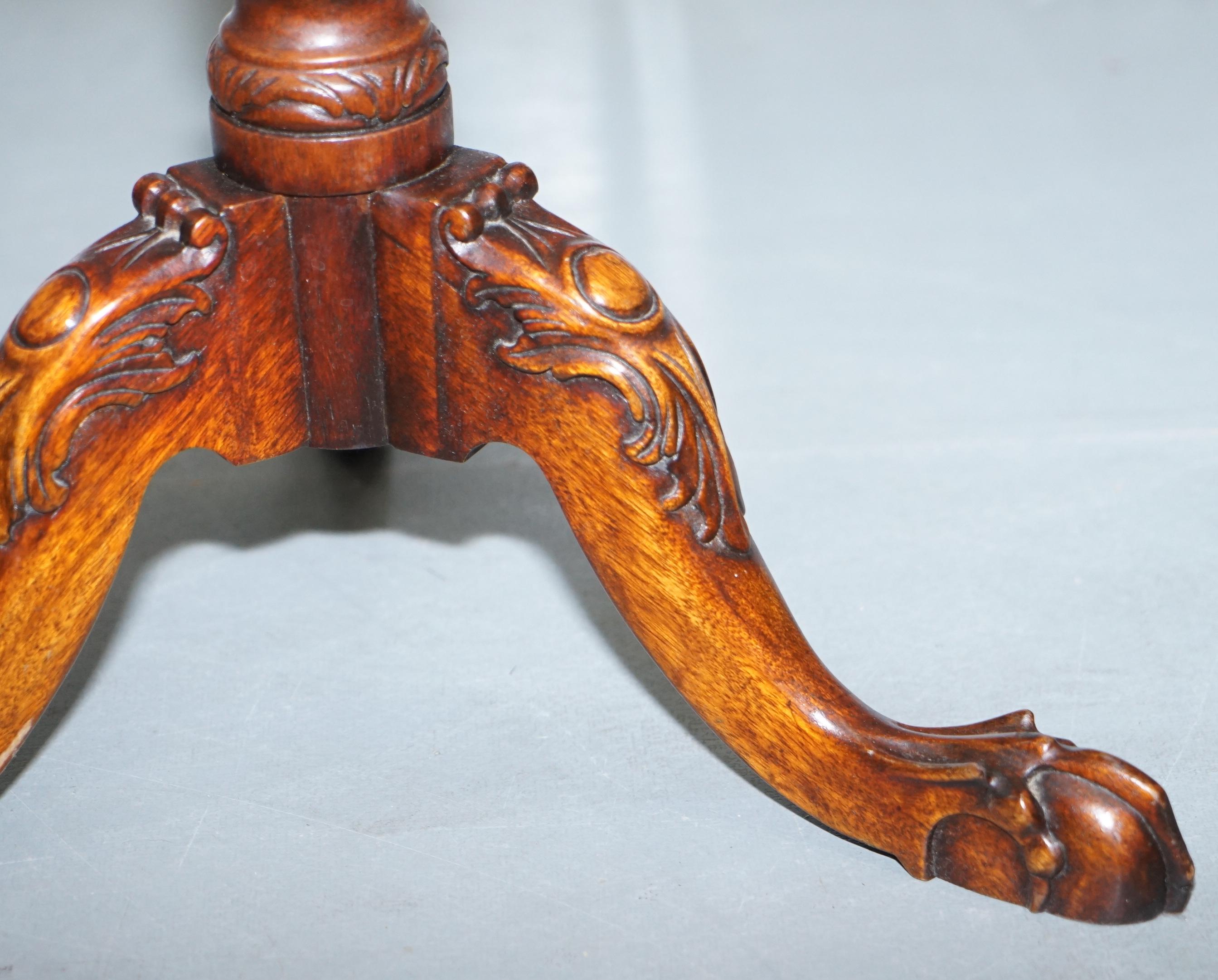 English Tall Hand Carved Hardwood Jardiniere Stand, Claw & Ball Feet Scalloped Edge Top For Sale
