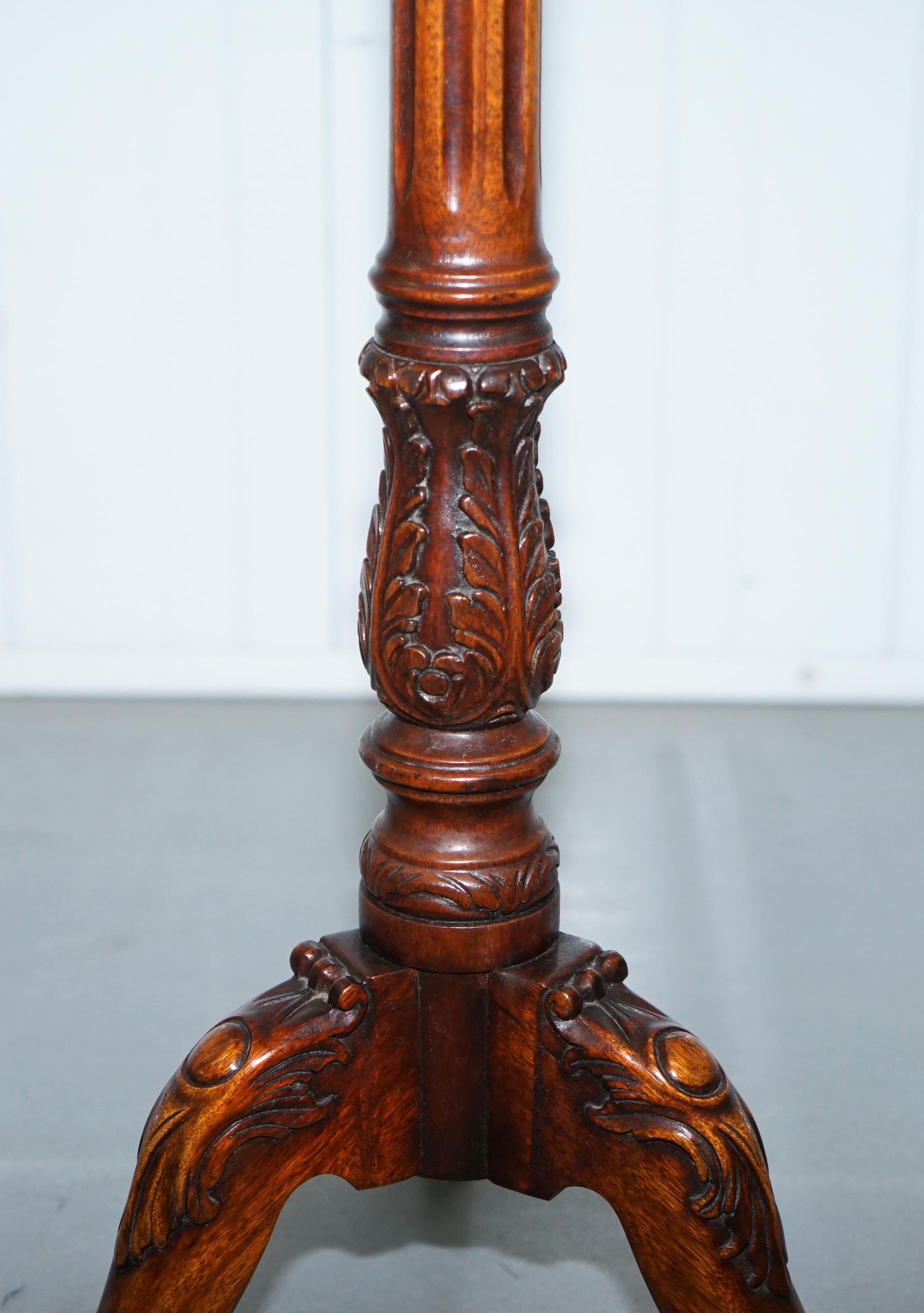 Hand-Crafted Tall Hand Carved Hardwood Jardiniere Stand, Claw & Ball Feet Scalloped Edge Top For Sale