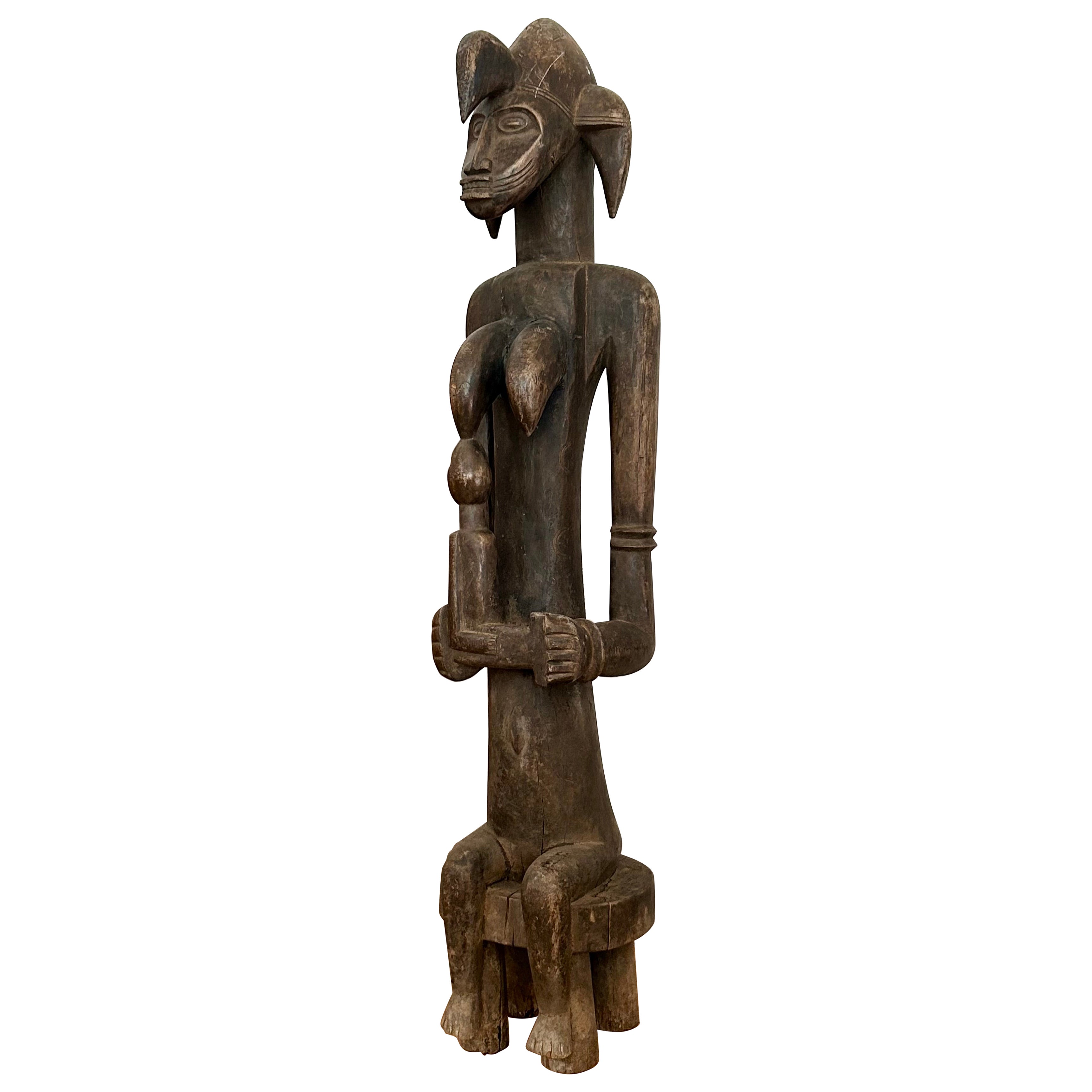 Tall Hand Carved Wood Seated Figure Senufo African Arts For Sale
