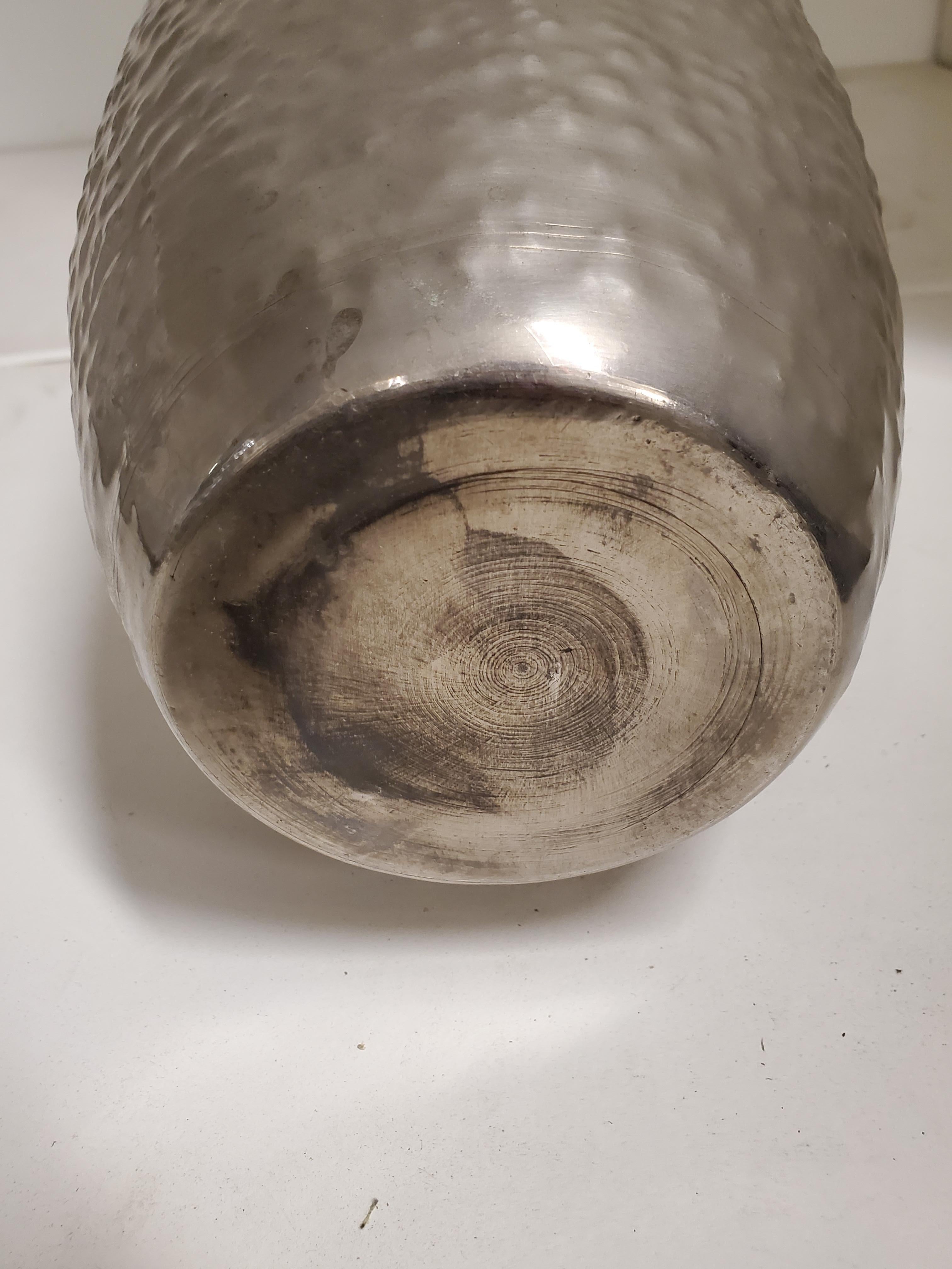 Tall Hand Hammered Brass and Satin Nickel MCM Vase For Sale 5