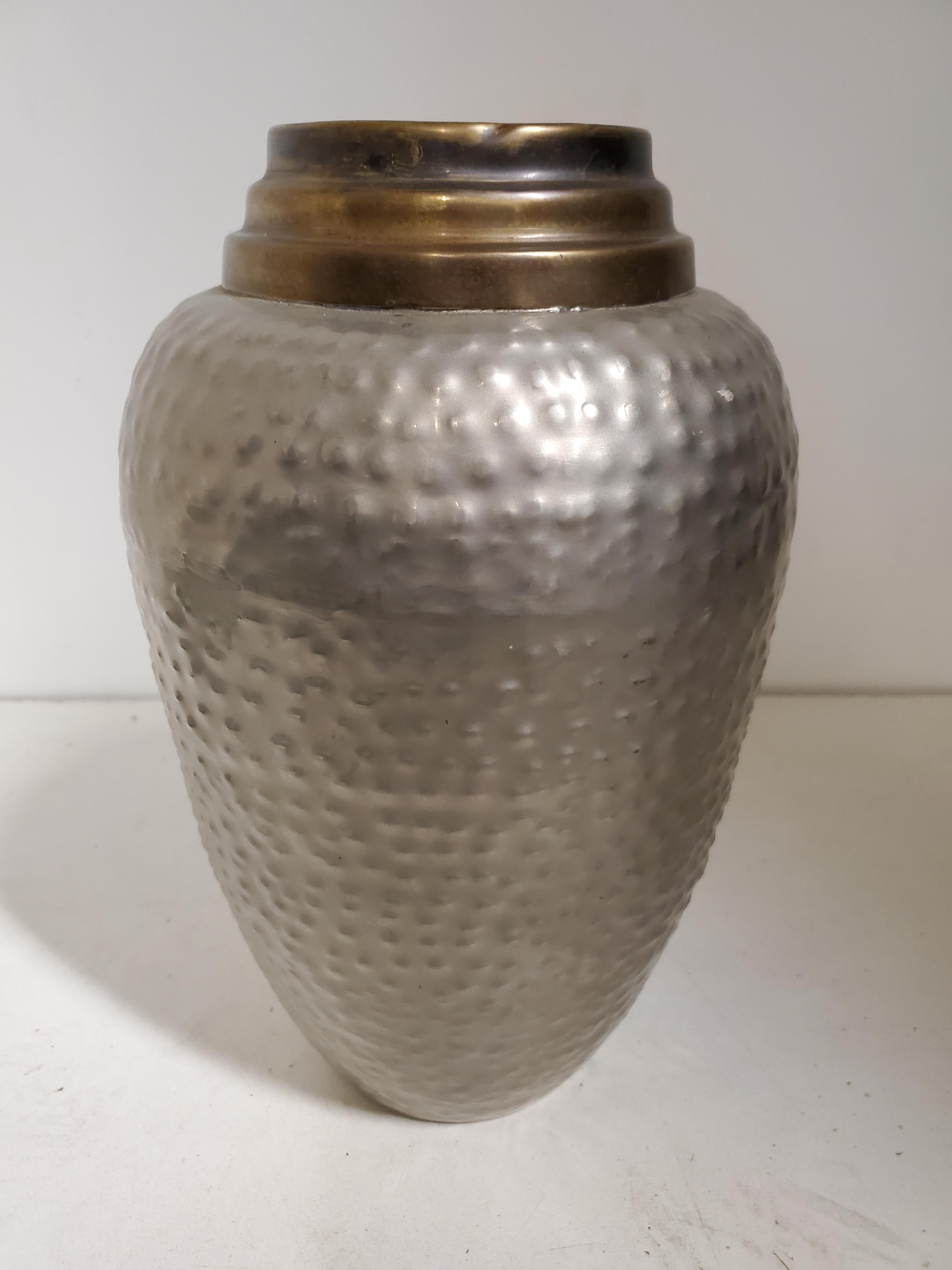 Tall Hand Hammered Brass and Satin Nickel MCM Vase For Sale 6