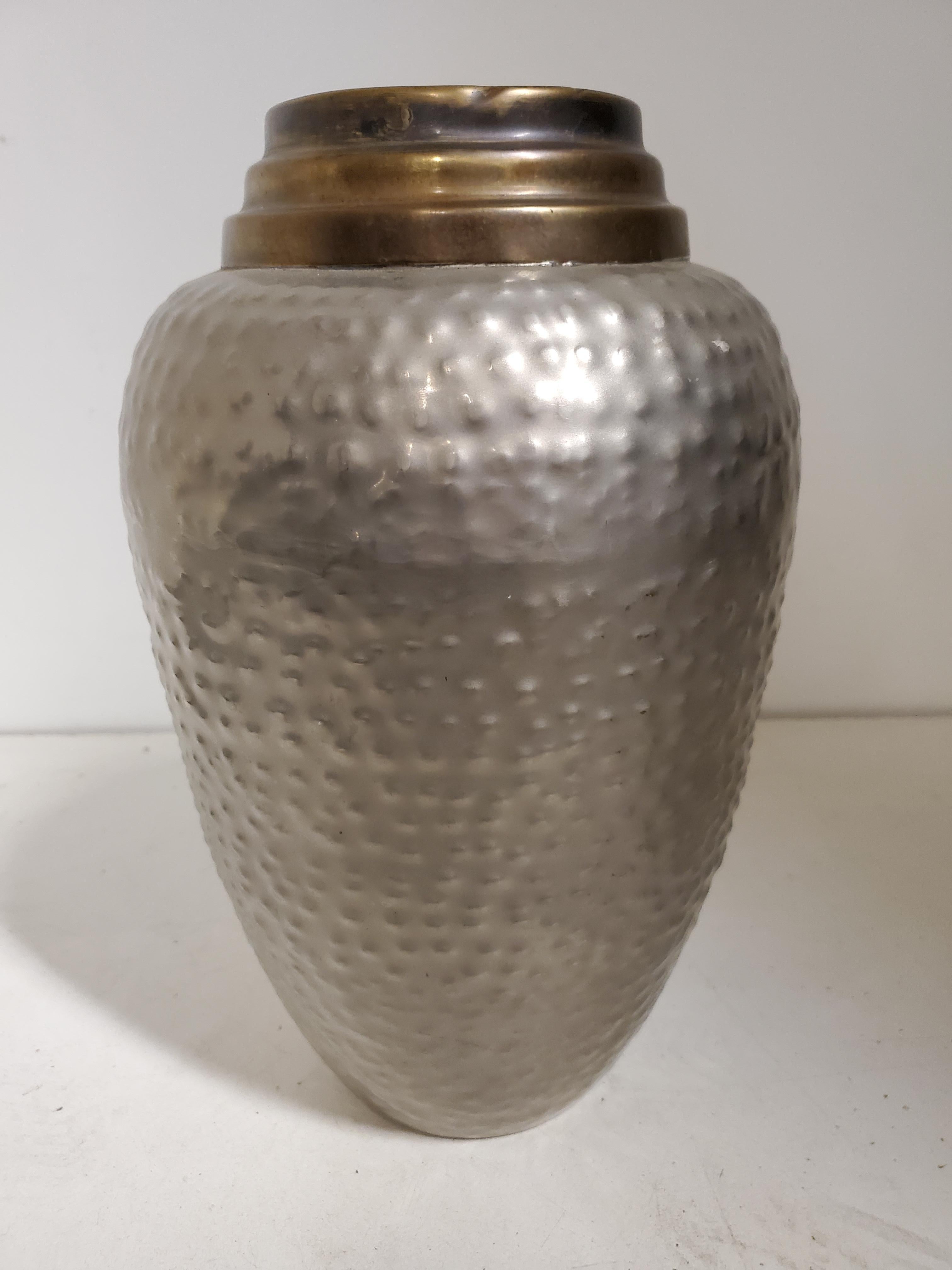 Tall Hand Hammered Brass and Satin Nickel MCM Vase For Sale 7