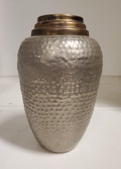 Tall Hand Hammered Brass and Satin Nickel MCM Vase
