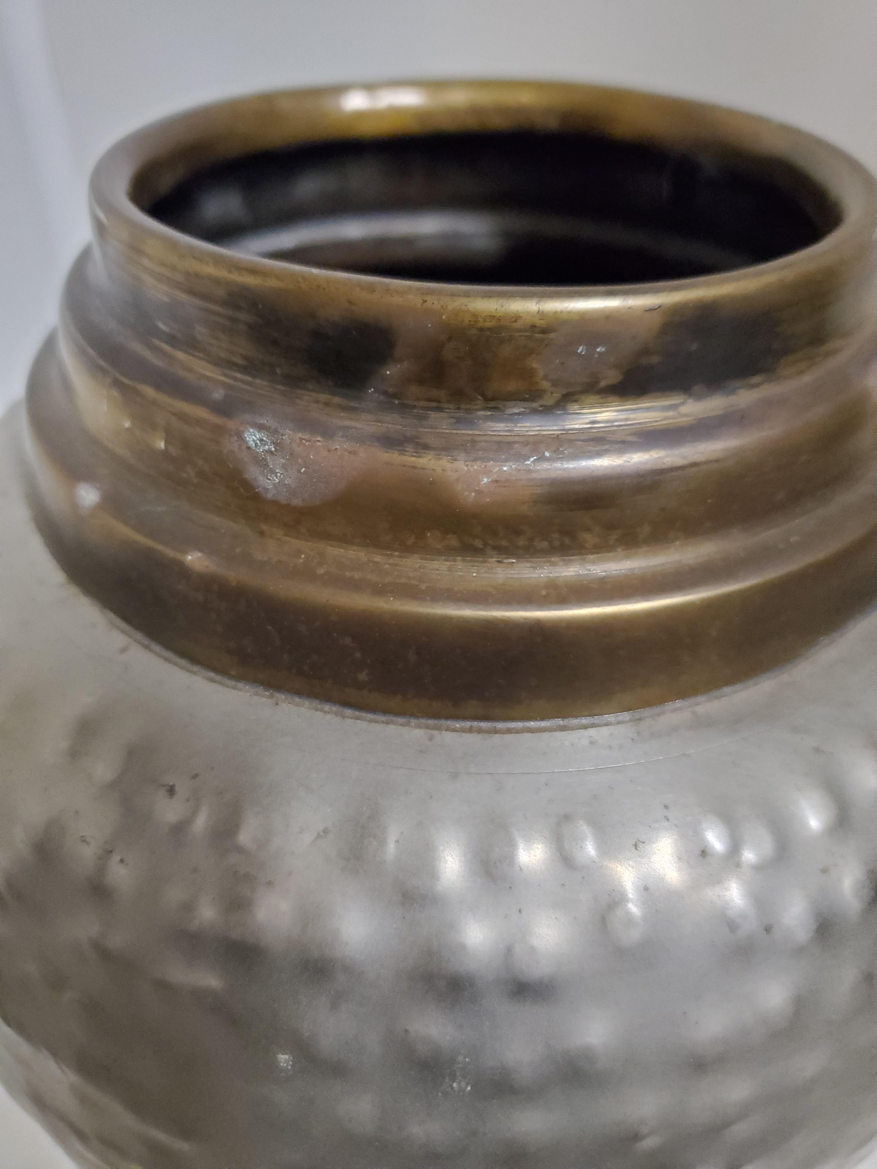 Tall Hand Hammered Brass and Satin Nickel MCM Vase For Sale 3