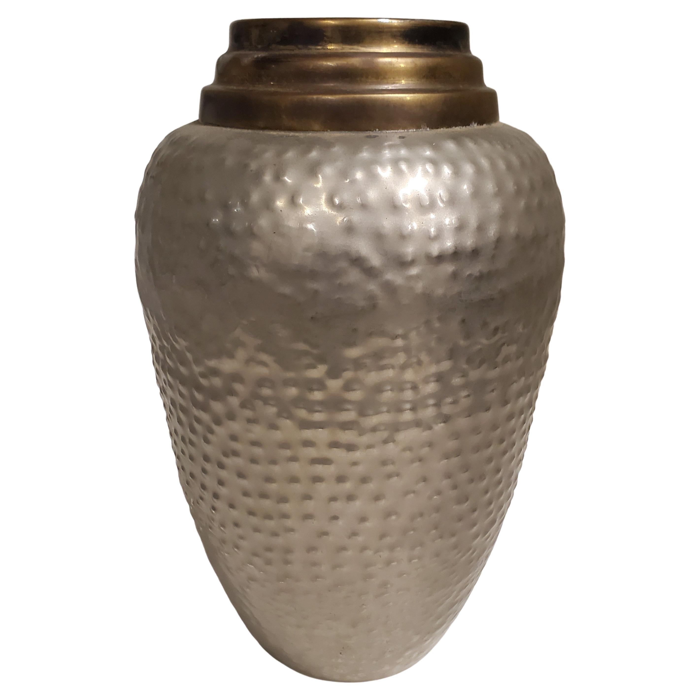 Tall Hand Hammered Brass and Satin Nickel MCM Vase