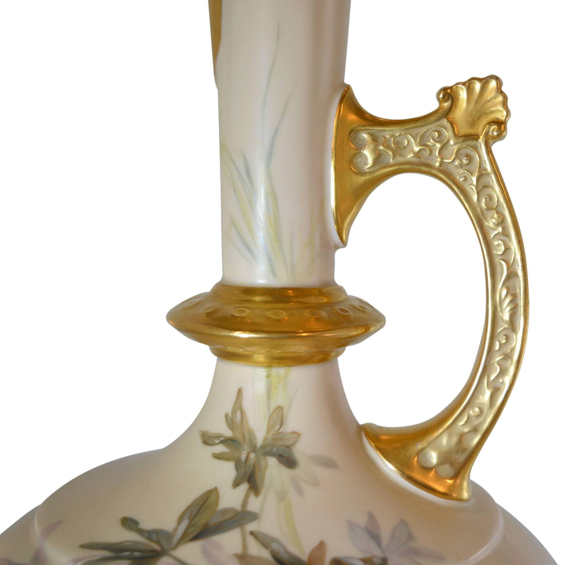 Tall Hand-Painted Toucan Pitcher with Gold Spout In Excellent Condition In Pataskala, OH