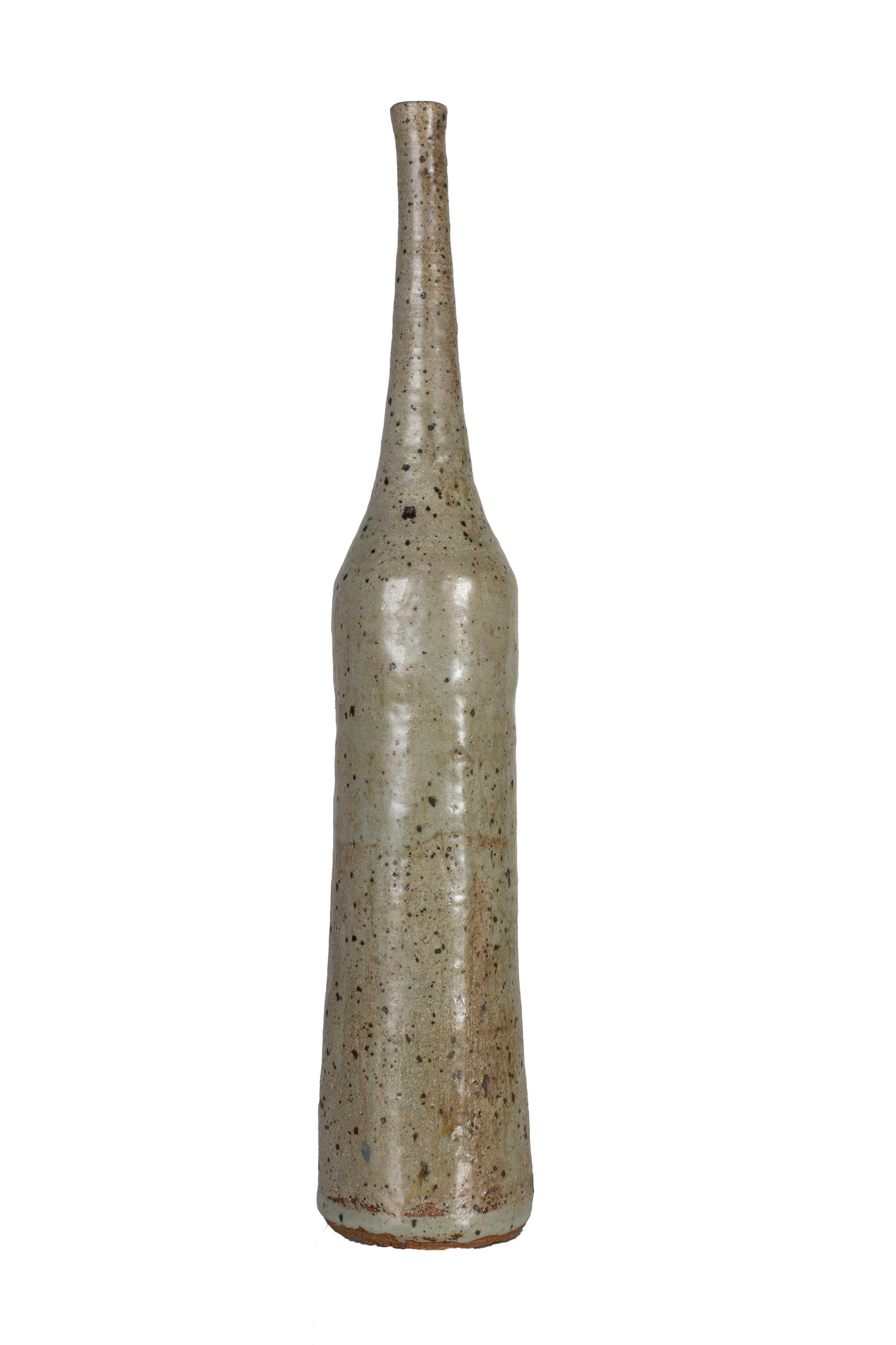 Primitive Tall Hand Thrown Bottle Signed 