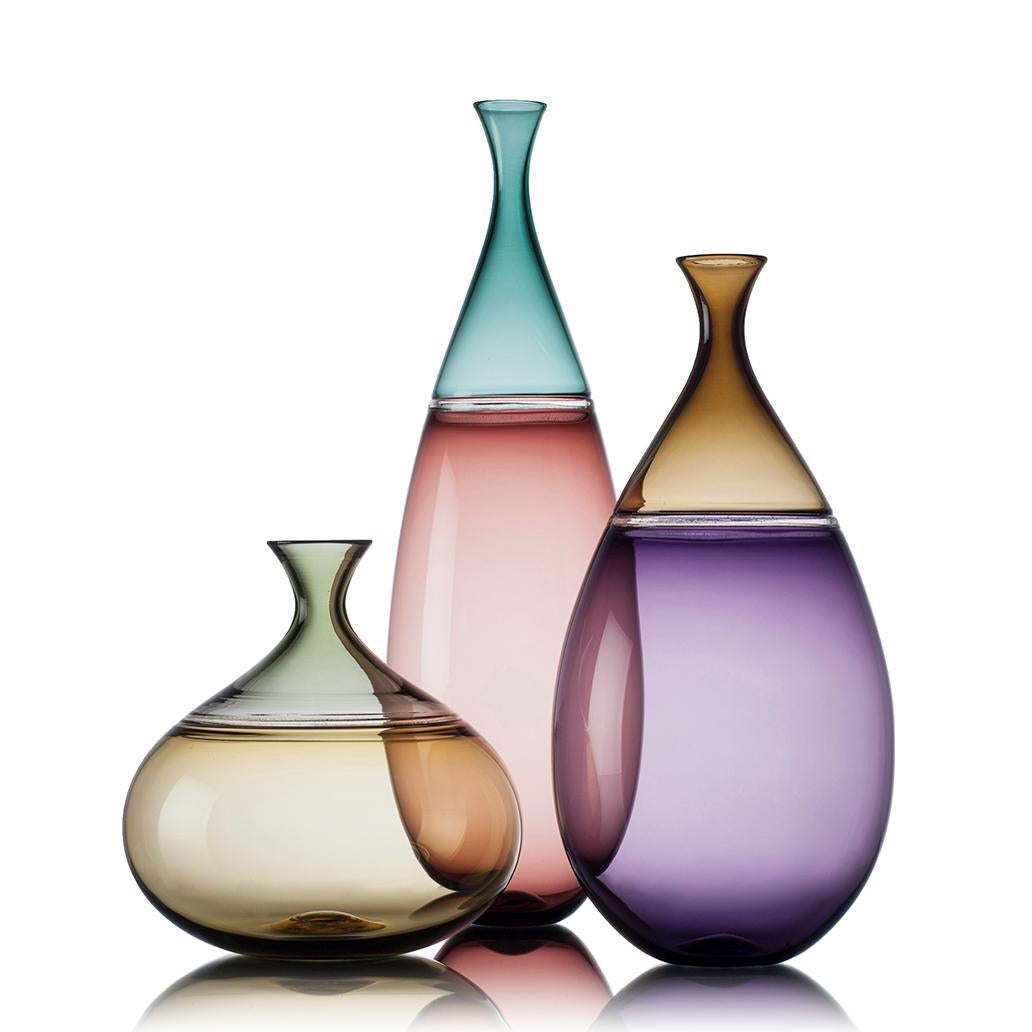 Modern Tall Hand Blown Glass Vase in Rose and Tourmaline by Vetro Vero