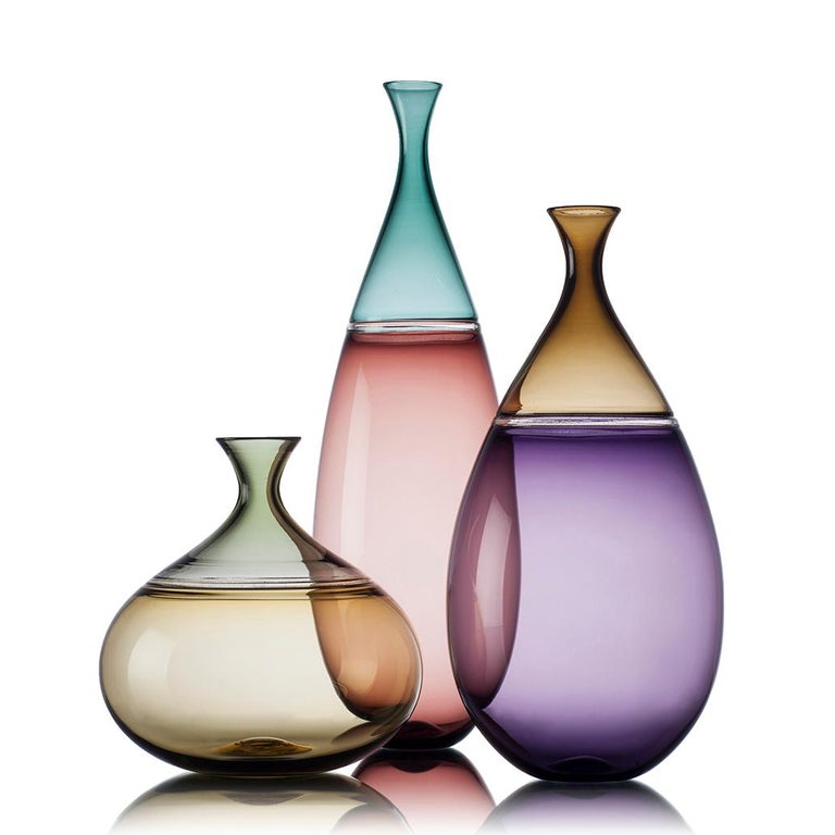 Tall Hand Blown Glass Vase In Rose And Tourmaline By Vetro Vero