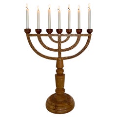 Vintage Tall Handcrafted Swedish Wooden Candelabra with 7 Candle Holders, 1985