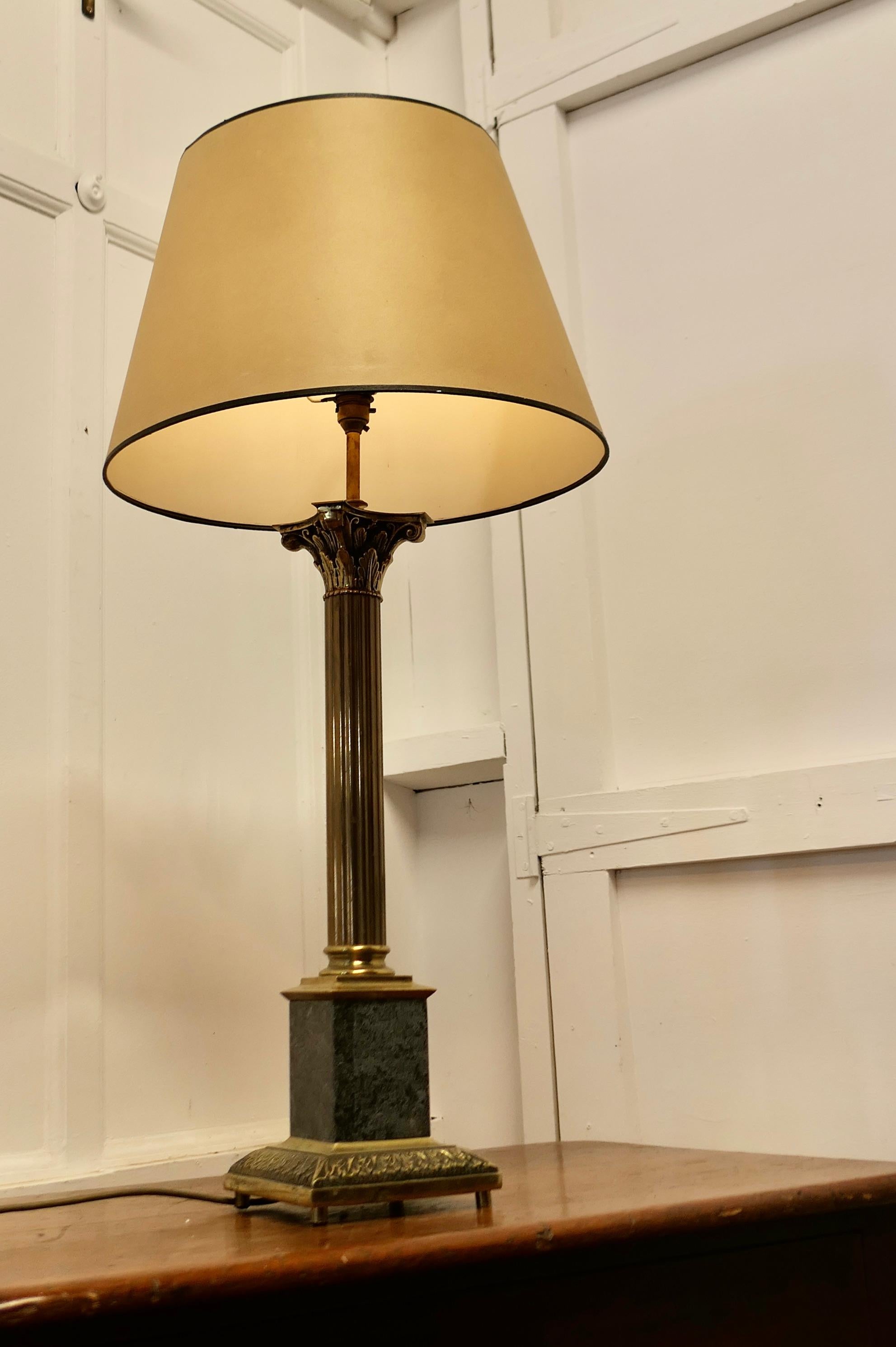 Tall Heavy Granite and Brass Corinthian Column Table Lamp    For Sale 3