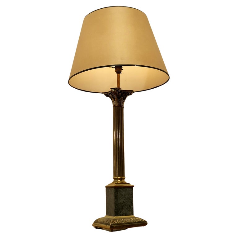 Tall Heavy Granite and Brass Corinthian Column Table Lamp For Sale