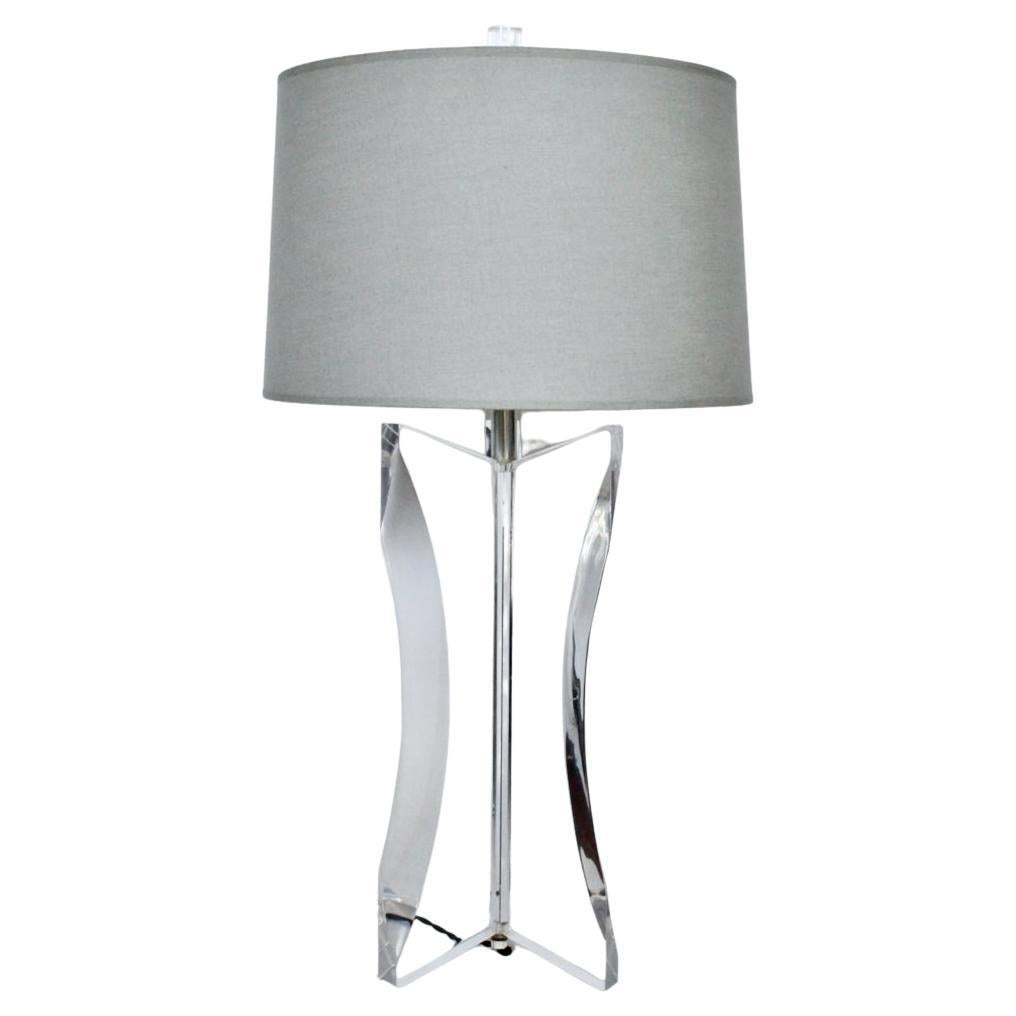 Tall Herbert Ritts Astrolite Clear Lucite "Tri Fin" Table Lamp, 1970s For Sale