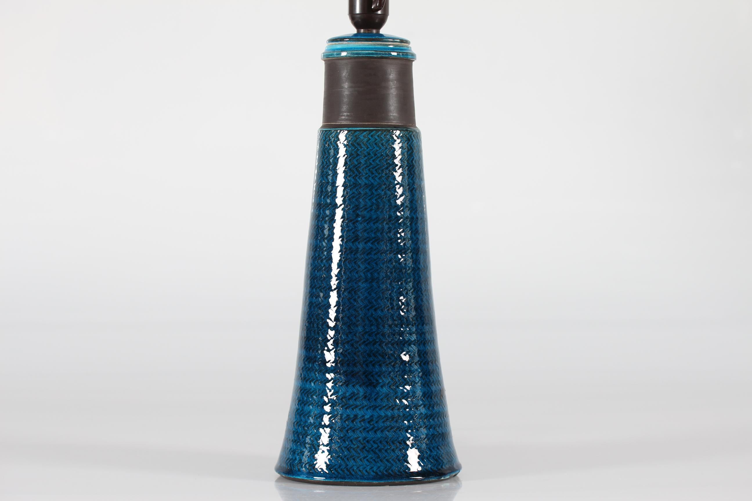 Tall Herman A. Kähler Table Lamp Turquoise Blue Danish Mid-Century Ceramic 1960s For Sale 3