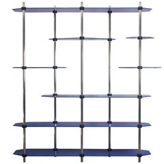 Tall Hex Shelving in Metallic Blue Glaze. Modular Aluminium Bookshelf.