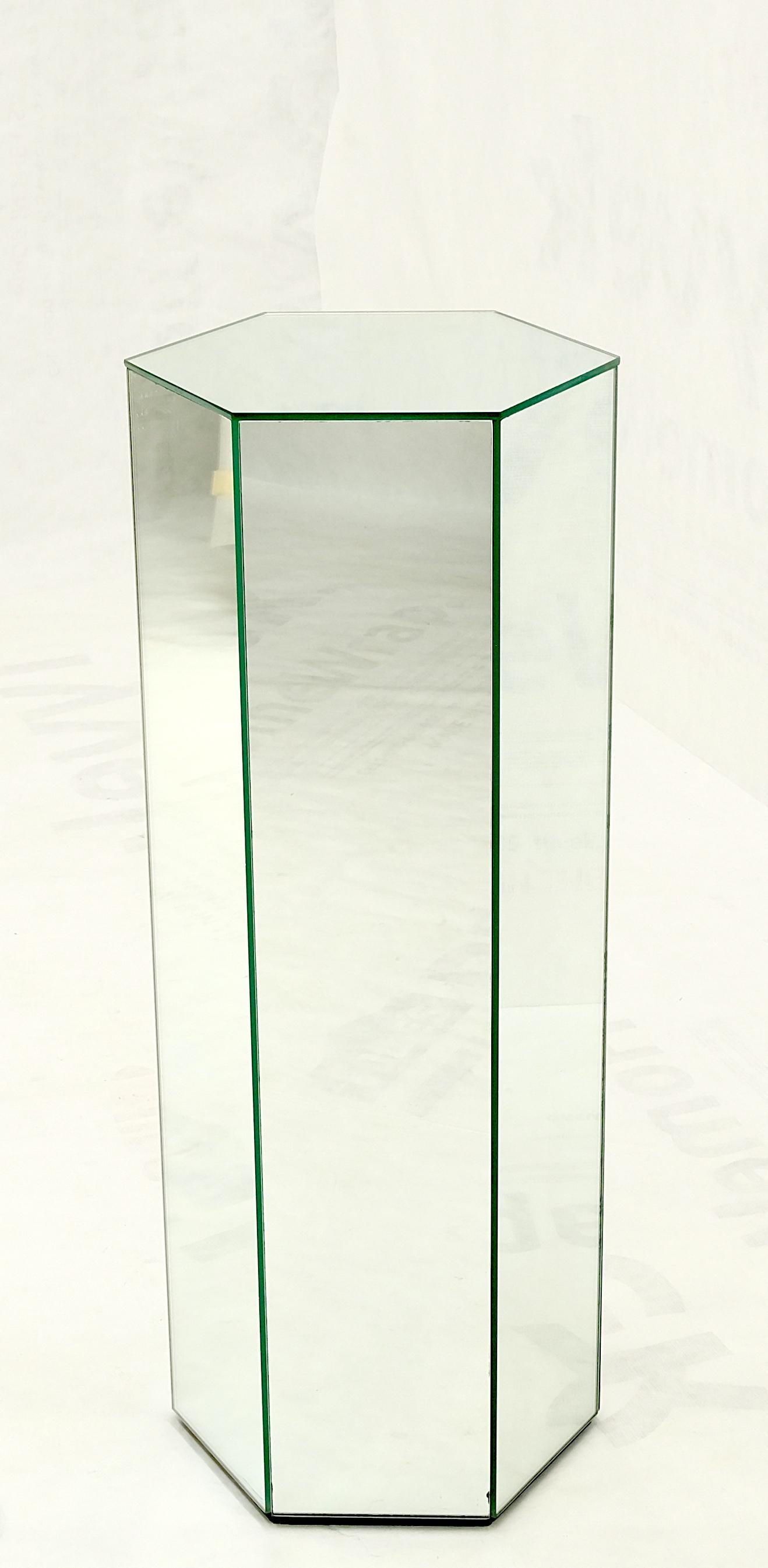 Tall Hexagon Mid-Century Modern Mirrored Pedestal Stand Side Table Mint! For Sale 1