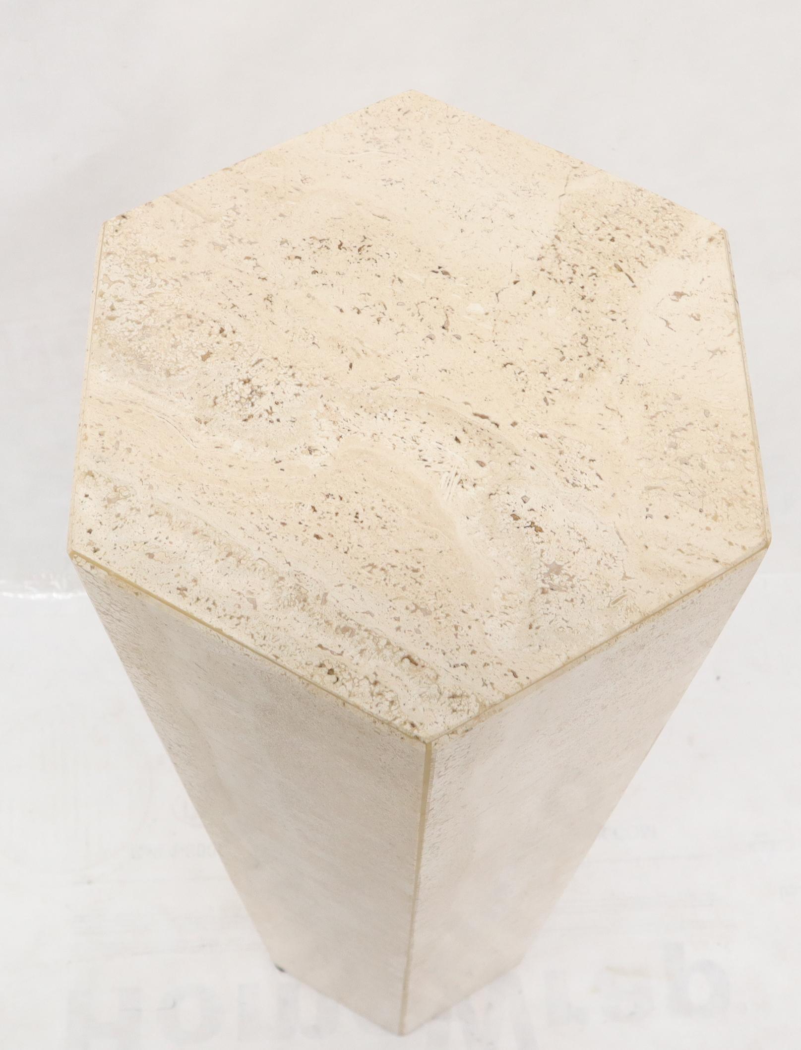 American Tall Hexagon Travertine Pedestal Stand Table