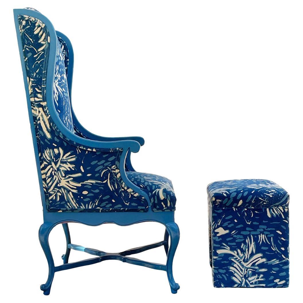 Tall Hollywood Glam Wingback French Bergere Armchair Lounge Chair with