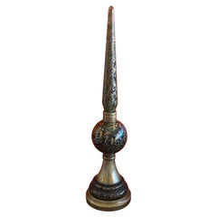 Tall Hollywood Regency Crackle Glass and Bronze Obelisk Finial Sculpture, 1970s