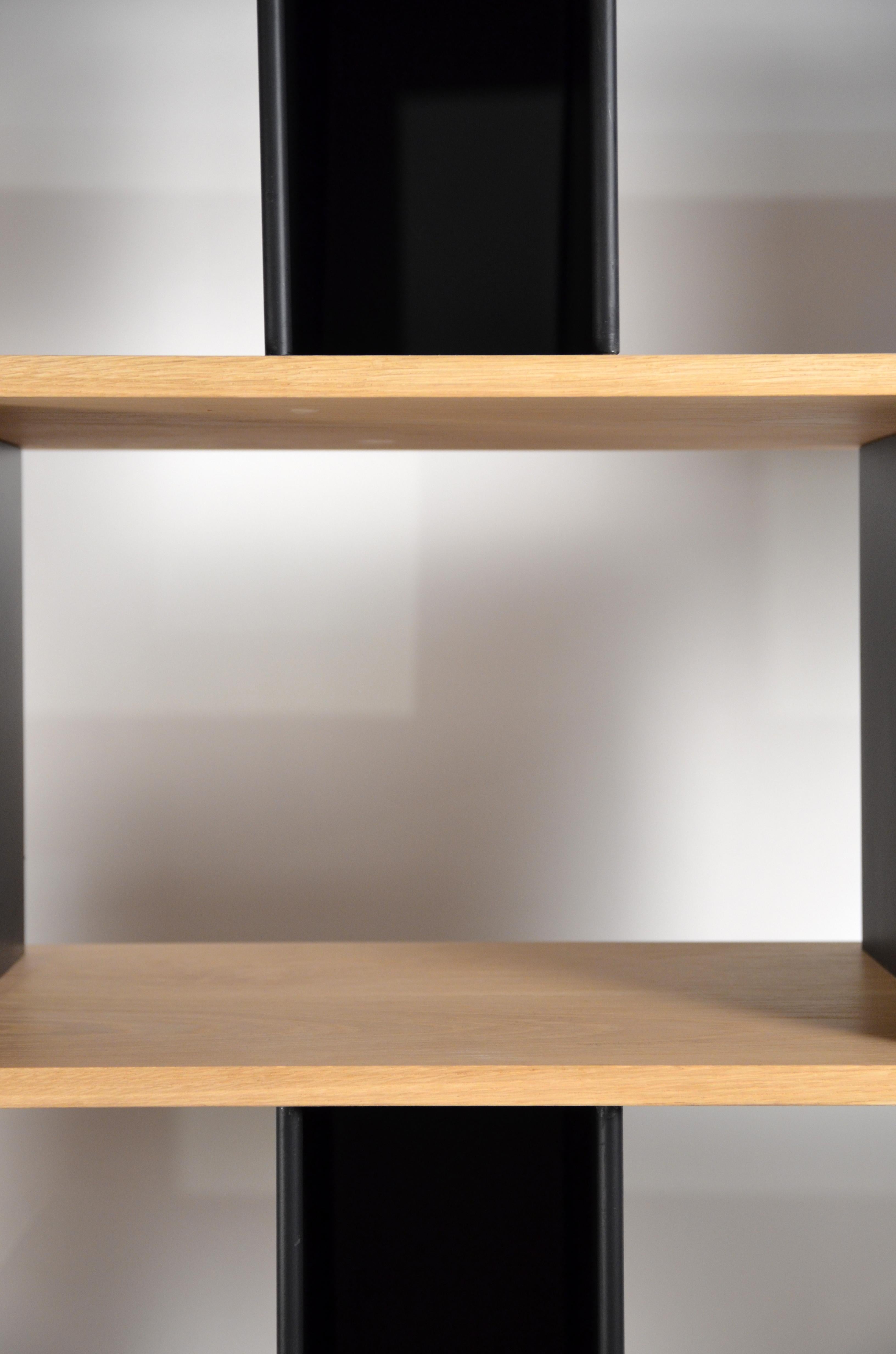 French Tall 'Horizontale' Black Steel and Oak Shelving Unit by Design Frères For Sale