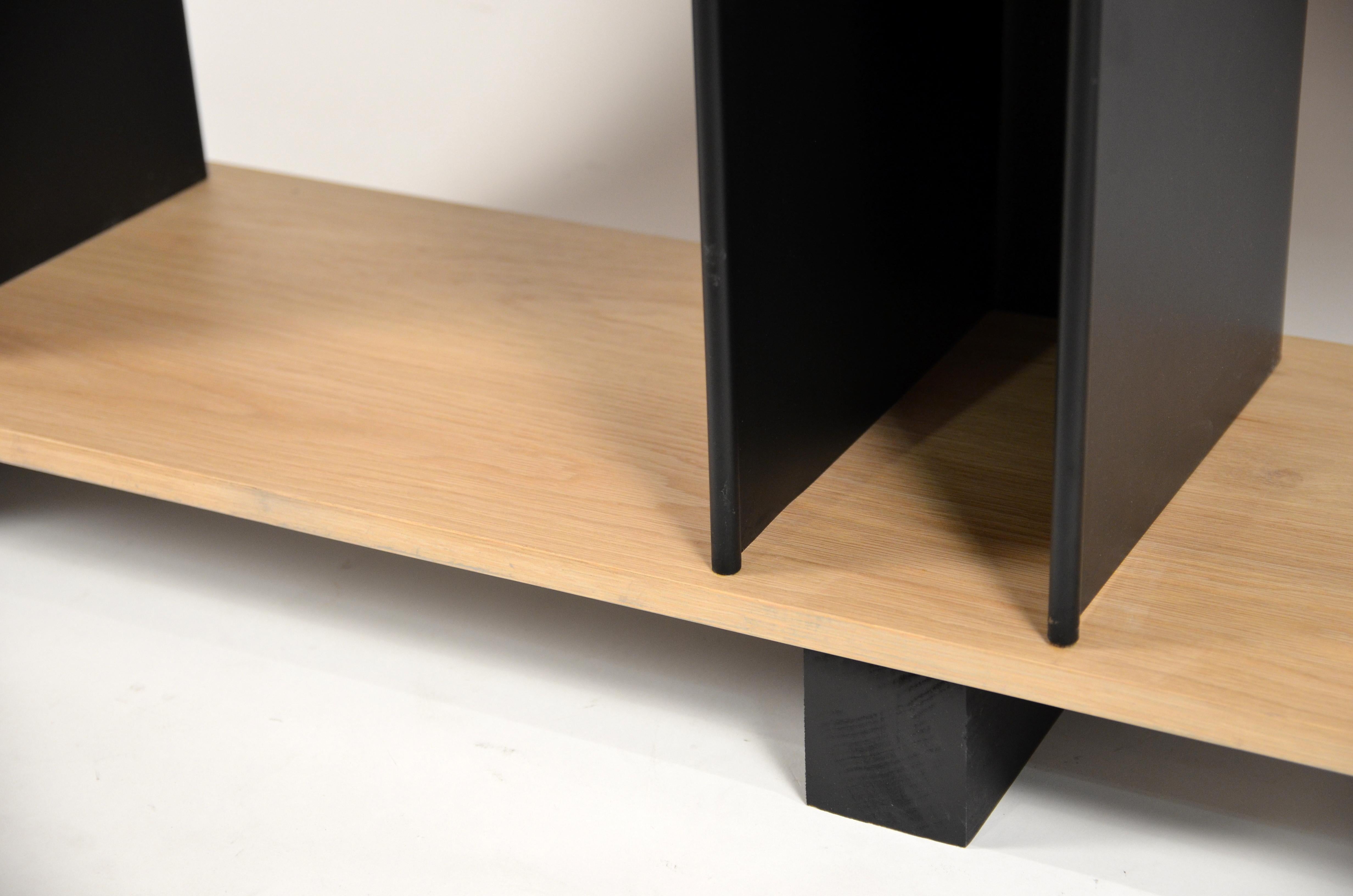 Tall 'Horizontale' Black Steel and Oak Shelving Unit by Design Frères In New Condition For Sale In Los Angeles, CA